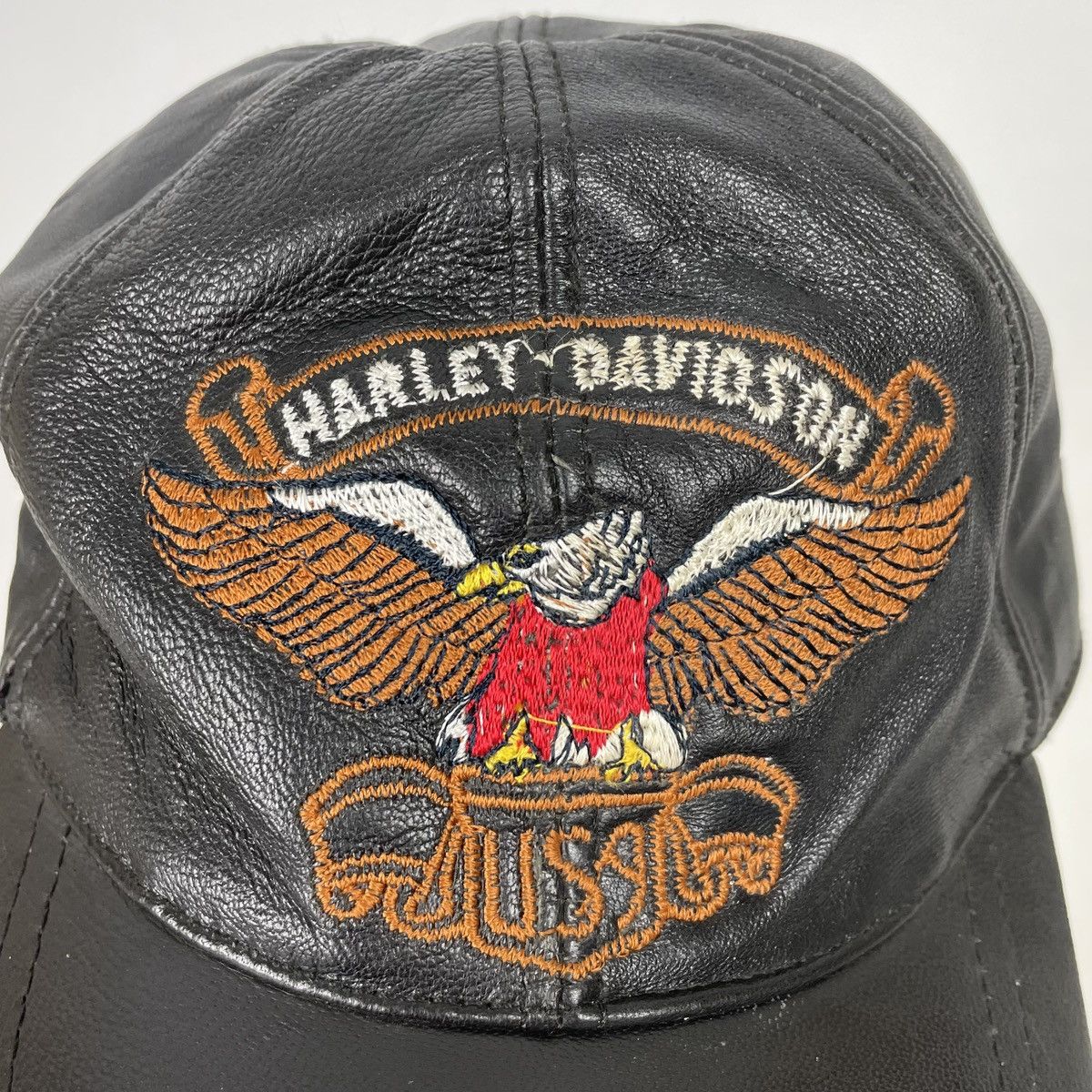 Vintage 1990's Vintage Harley Davidson USA Leather Hat Cap Eagle Size ONE SIZE - 11 Thumbnail