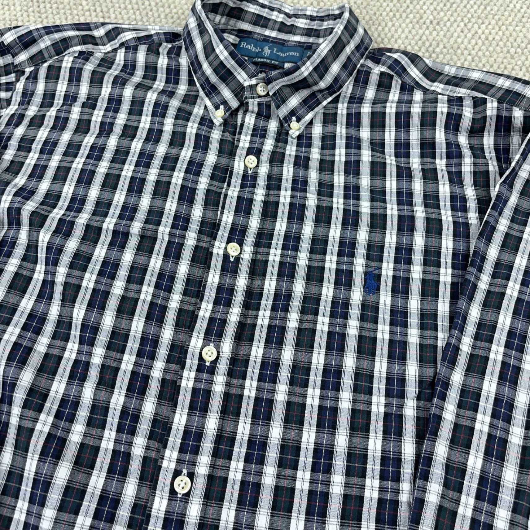 Ralph Lauren Ralph Lauren Shirt Men 18 34 Blue Plaid Button Up Classic Fit Oxford Cloth Dress Size 48R - 6 Thumbnail