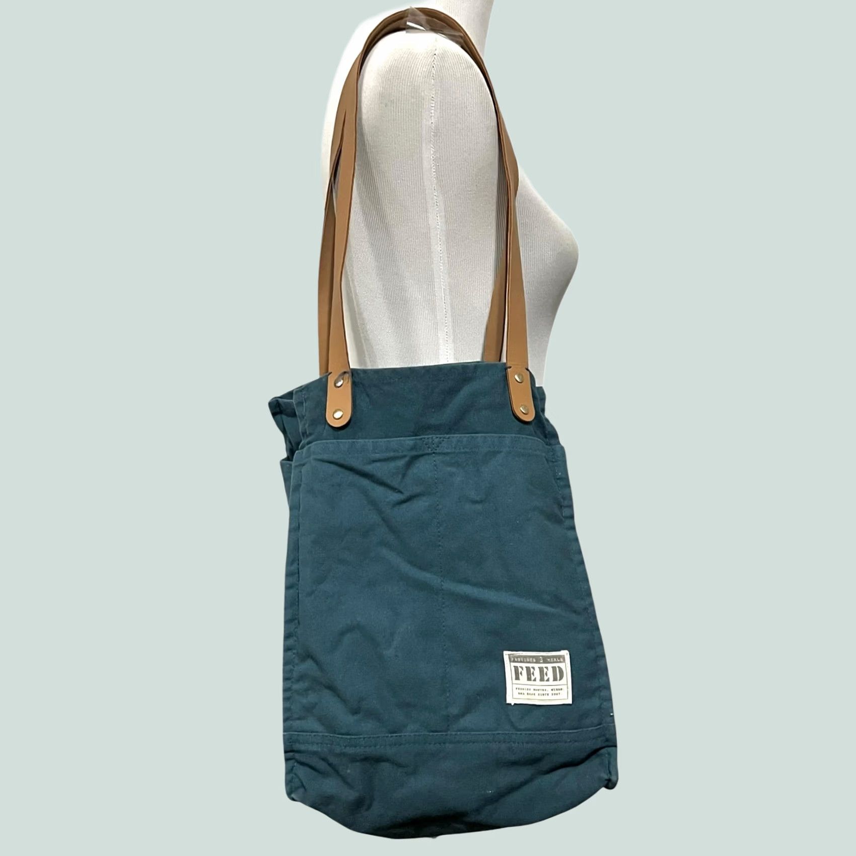 Market FEED Project Canvas Market Tote Shoulder Bag Blue with Leather Straps Unisex Adults Tote Cotton Canvas Leather Straps Size ONE SIZE - 1 Thumbnail