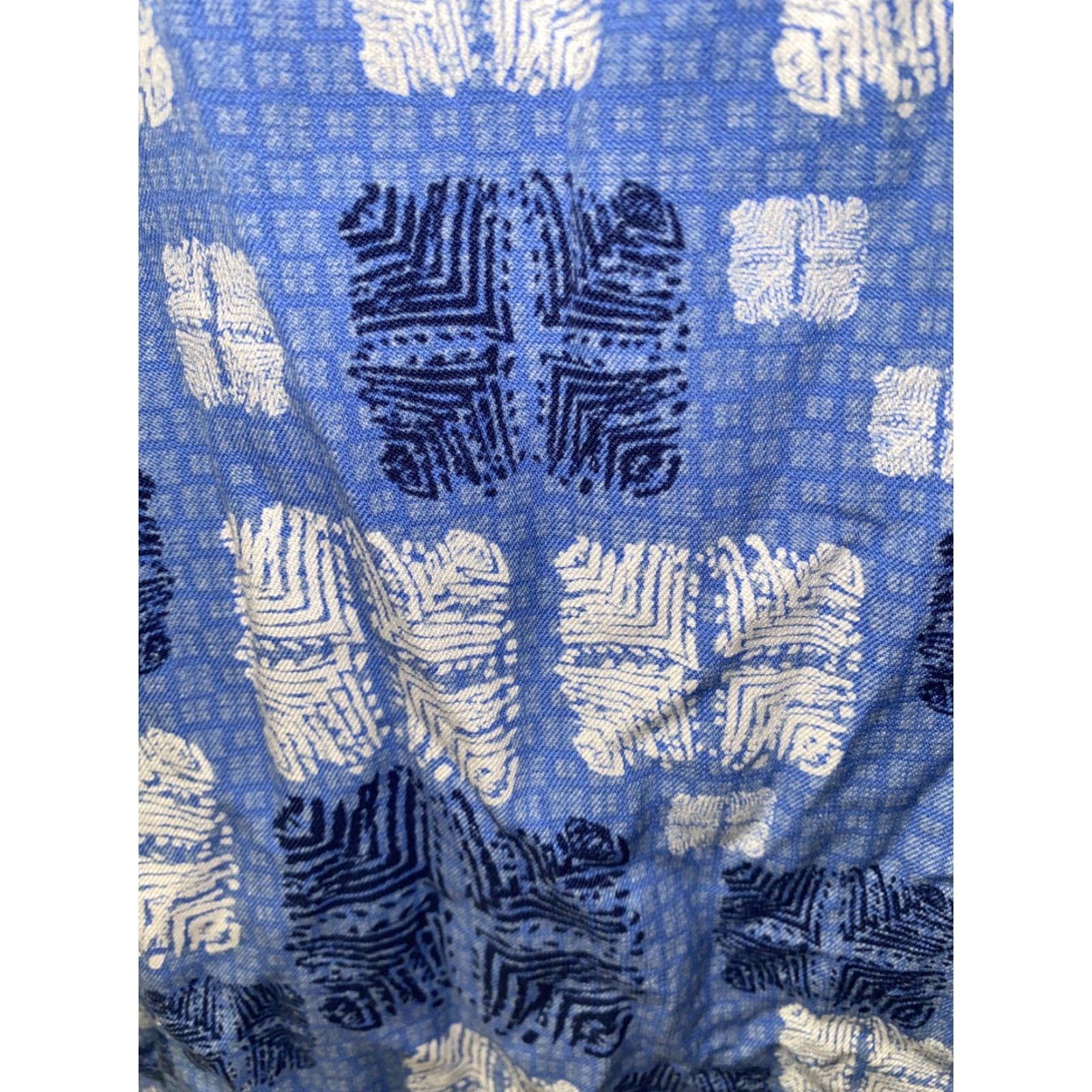 Nat Nast Nat Nast Mens Blue/White Short Sleeve Shirt L Silk/Cotton Geometric Button-Up Collared Regular Modern Colorful Shirt Size US L / EU 52-54 / 3 - 4 Thumbnail