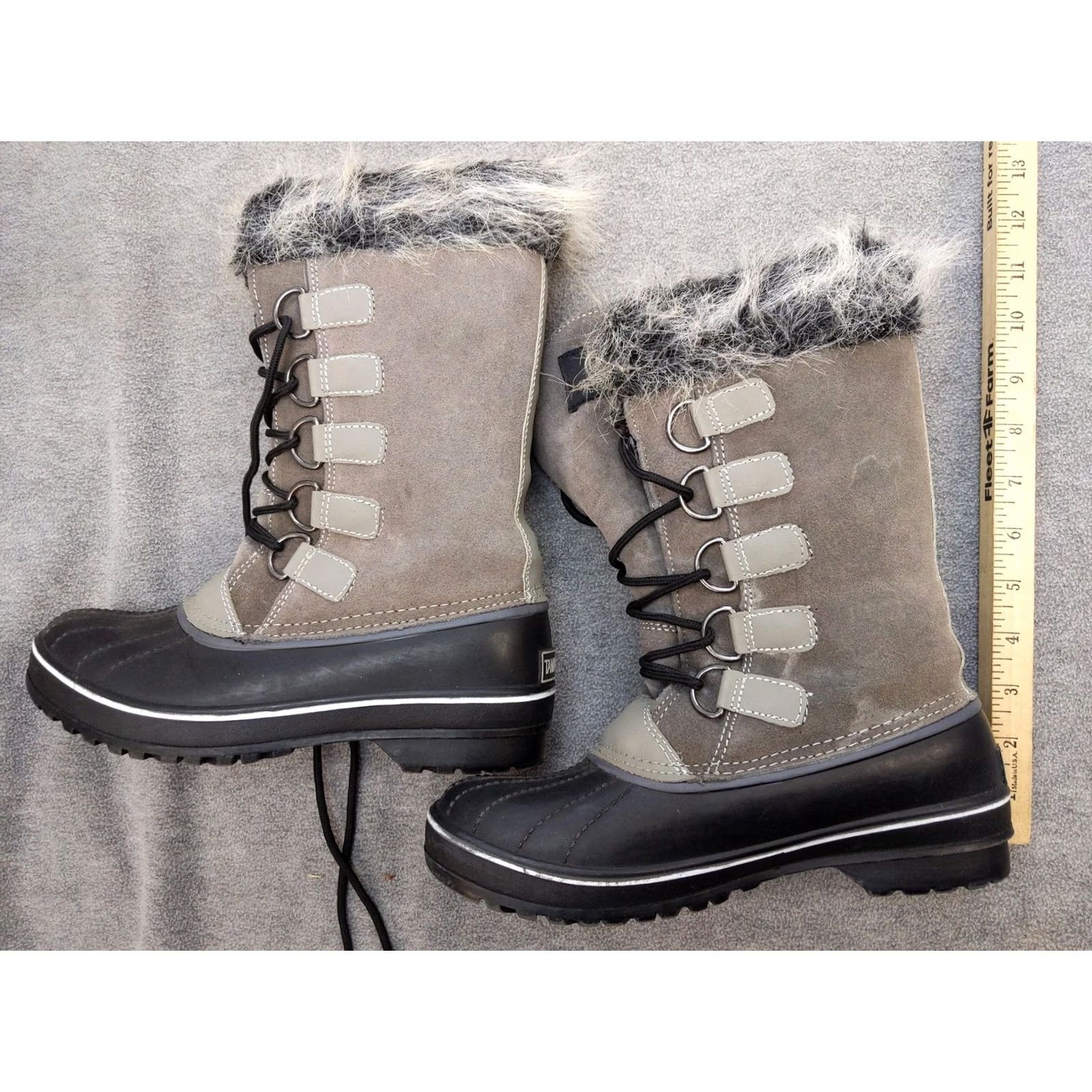 Vintage Tamarack Snow Boots Womens Size 8 Gray Suede Faux Fur Lace Up Mid-Calf Winter Boots - Gray/Suede, 8, Womens Size US 8 / IT 38 - 2 Thumbnail