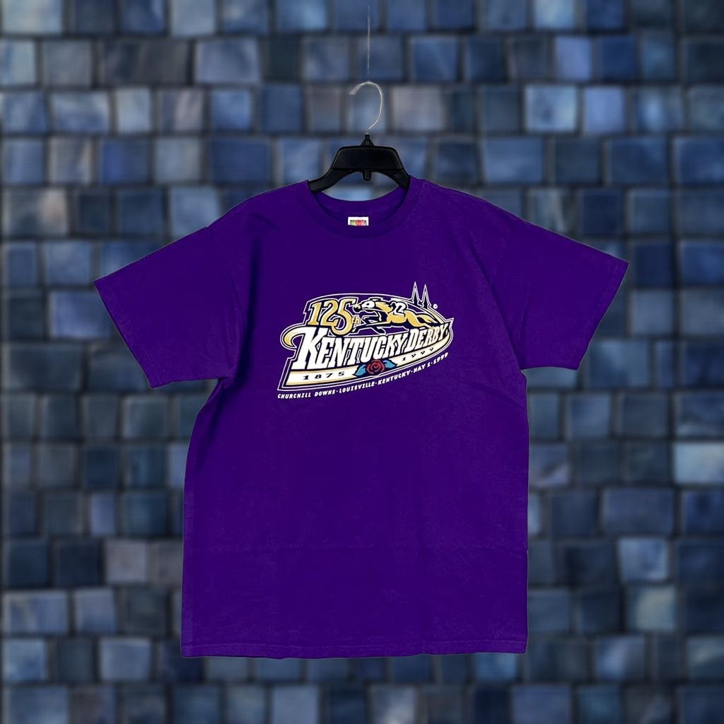 Fruit Of The Loom VINTAGE Kentucky Derby Mens XL Purple 125th Churchill Downs Racing 90s T-Shirt Size US XL / EU 56 / 4 - 1 Thumbnail