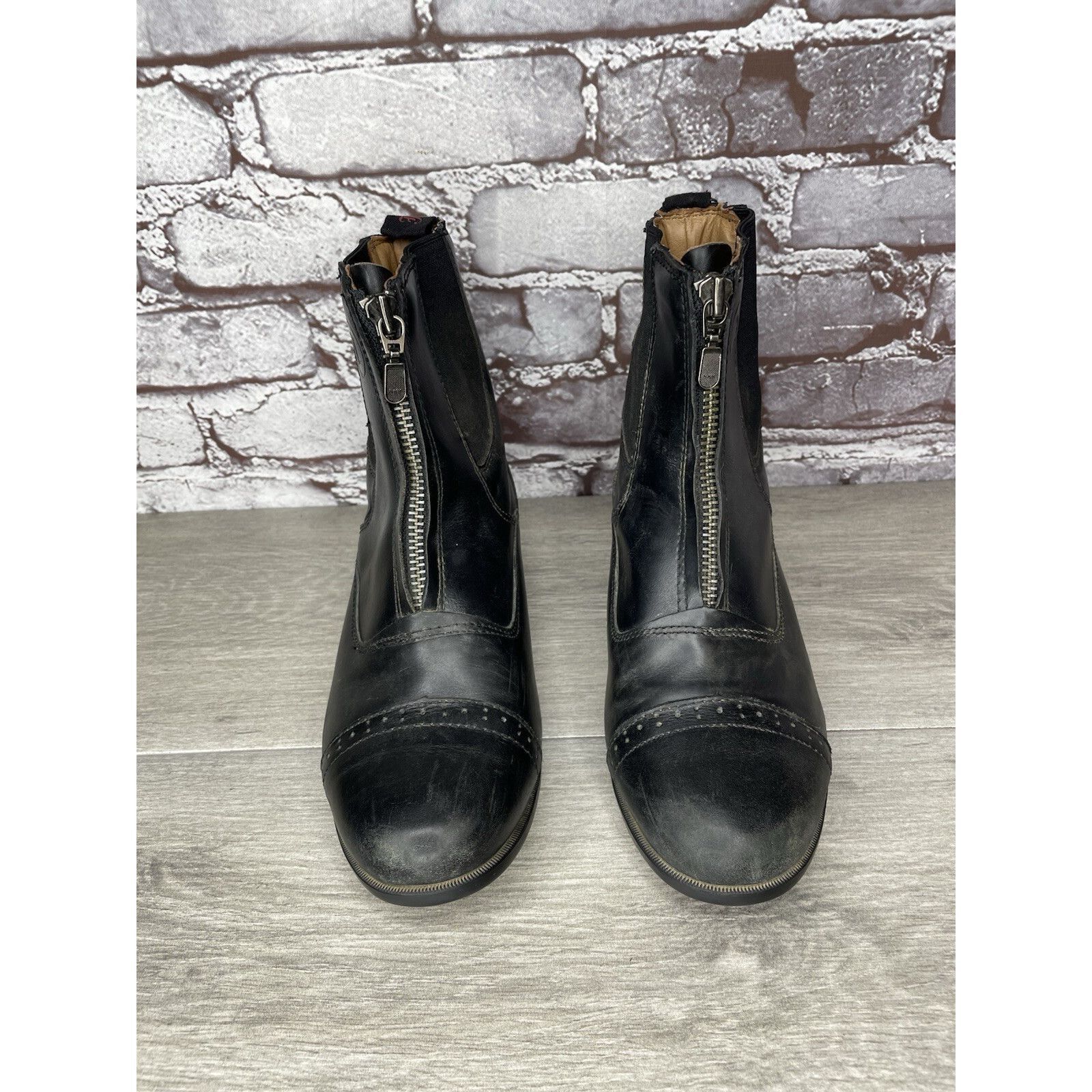 Justin Justin Black Leather Front Zip Jodhpur Cap Toe Boots Women S Size US 7 / IT 37 - 3 Thumbnail