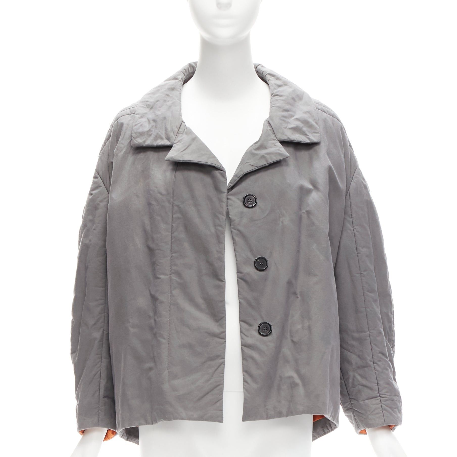 MARNI grey washed cotton brown lined padded cocoon MA1 jacket IT36 XS