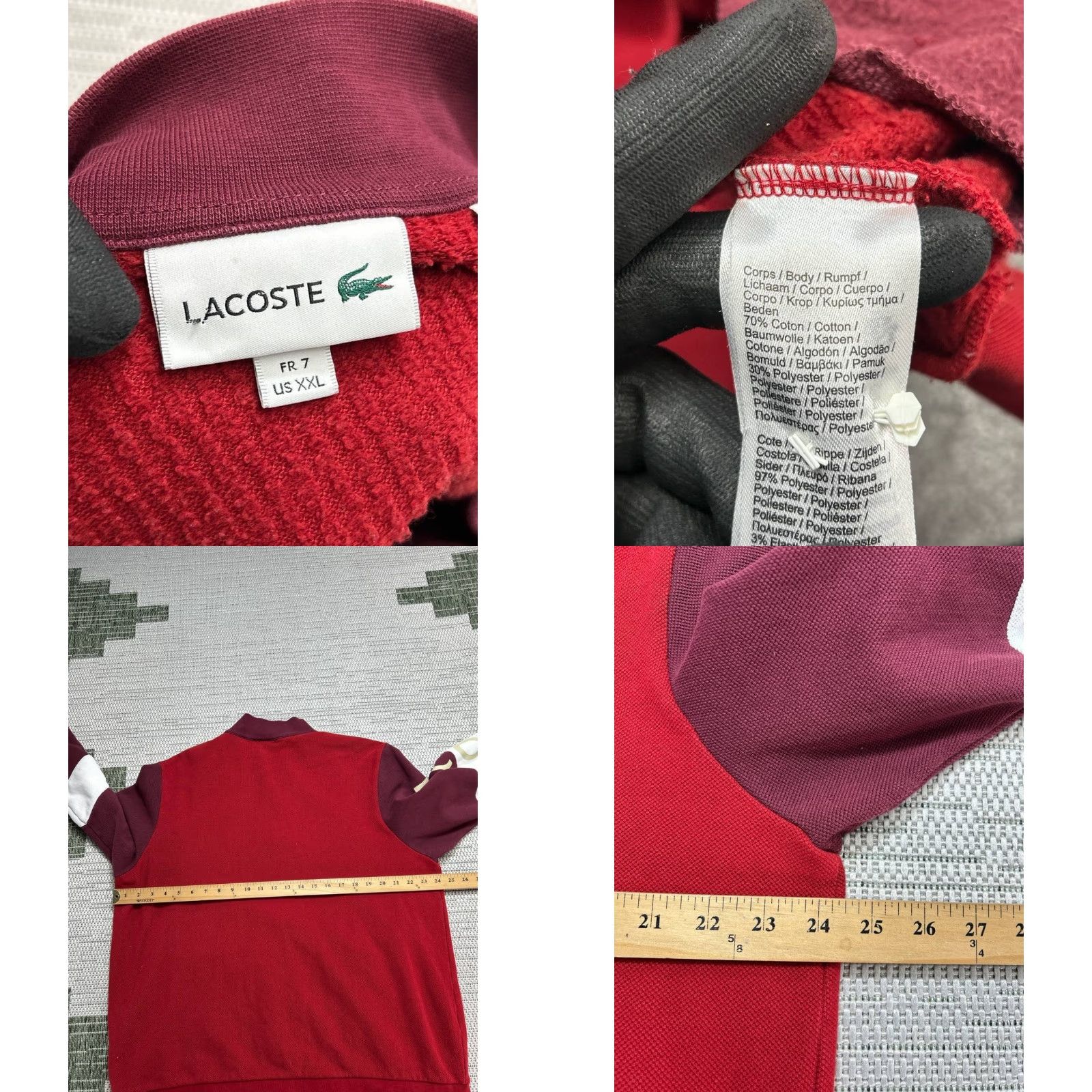 Lacoste Lacoste Jacket Mens XXL Red Cotton Textured Knit Colorblock Full Zip Training Jacket Size US XXL / EU 58 / 5 - 8 Thumbnail