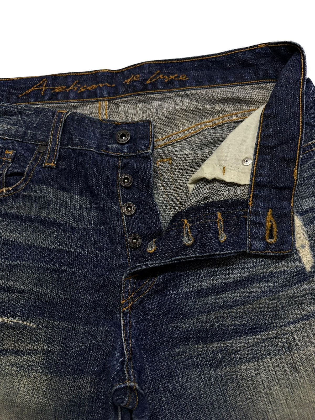 Japanese Brand Vintage Y2K Artisan De Luxe Destroy Blue | Slim Straight W32 Size US 32 / EU 48 - 9 Thumbnail