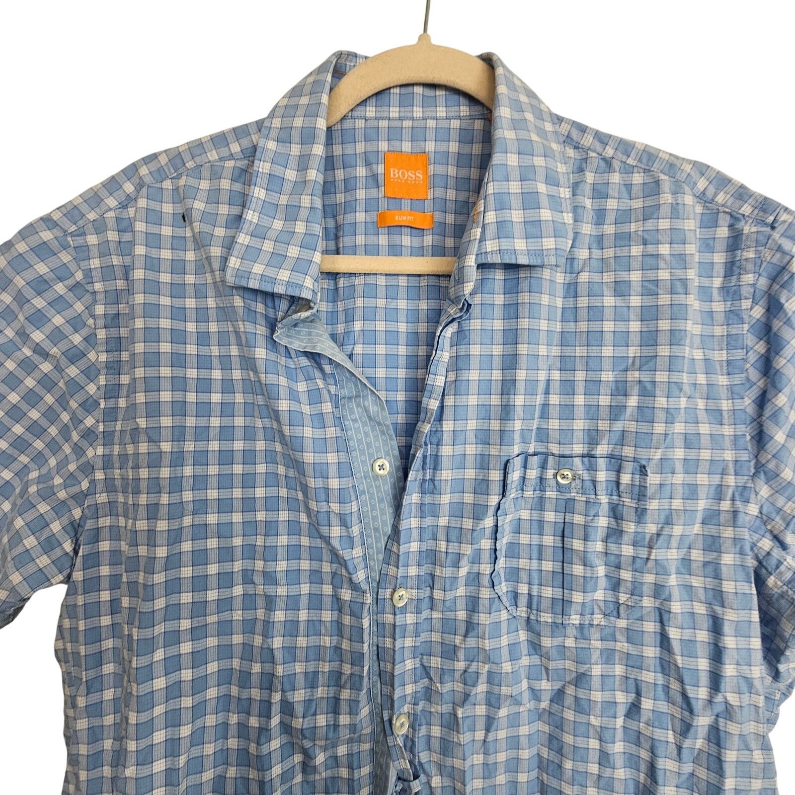 Hugo Boss Boss Hugo Boss Shirt Button Front Short Sleeve Blue White XL Size US XL / EU 56 / 4 - 2 Thumbnail