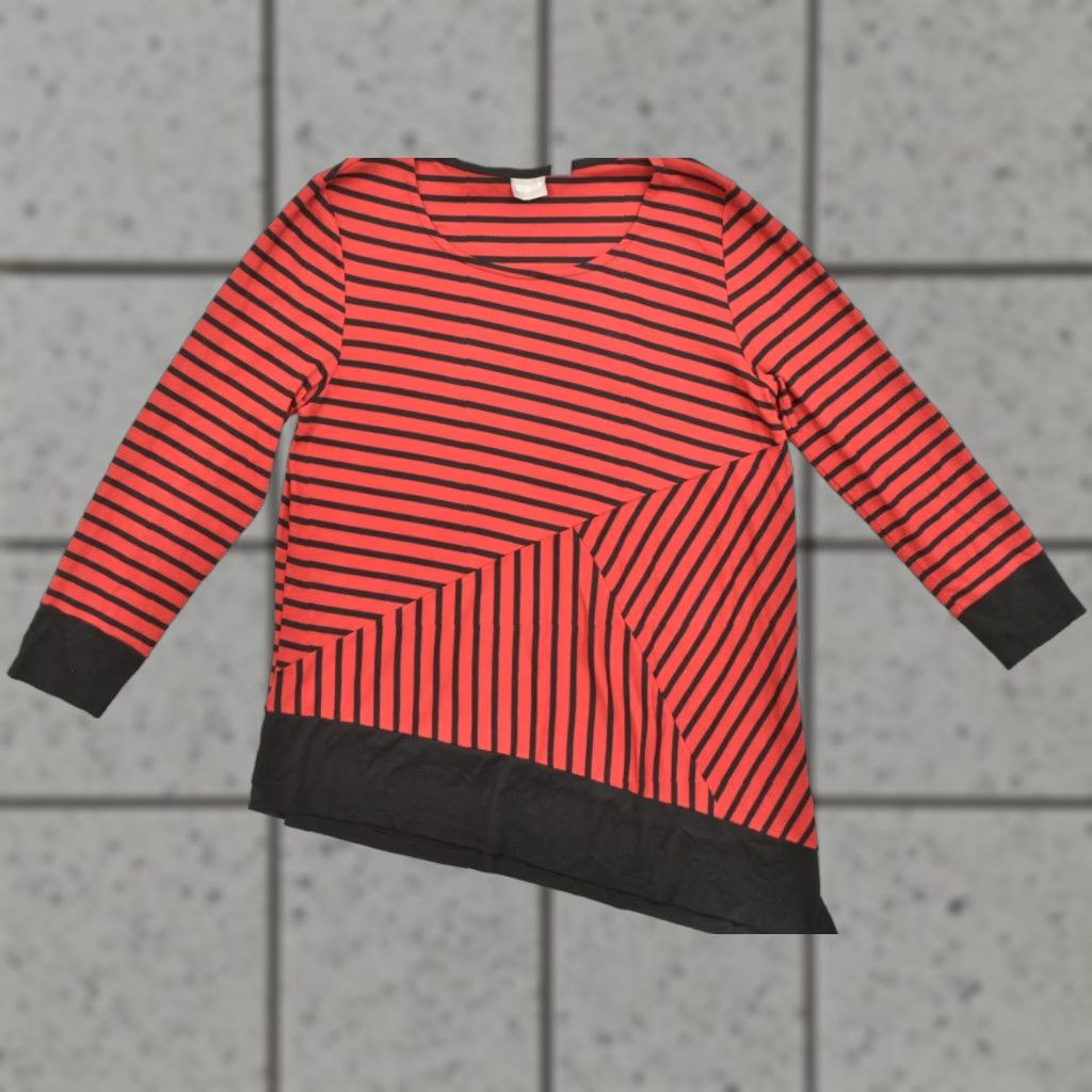 Vintage Chico's Red Black Striped Ribbed Knit Top XL Size Women Long Sleeve Pullover Round Neck Casual Stretch Size XL / US 12-14 / IT 48-50 - 1 Thumbnail