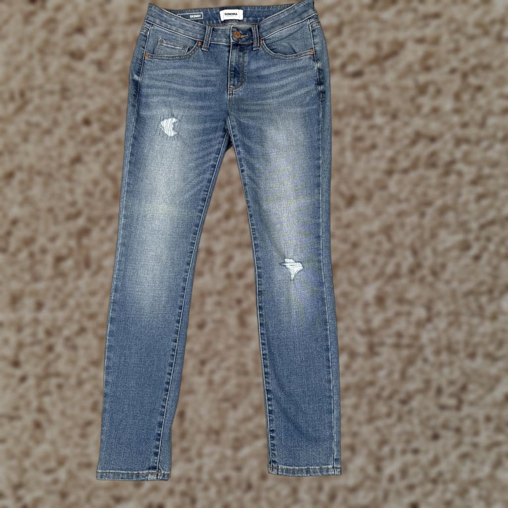 Denime Sonoma Goods For Life Jeans Womens 4 Blue Skinny Distressed Stretch Denim Ripped Size 27" / US 4 / IT 40 - 1 Thumbnail