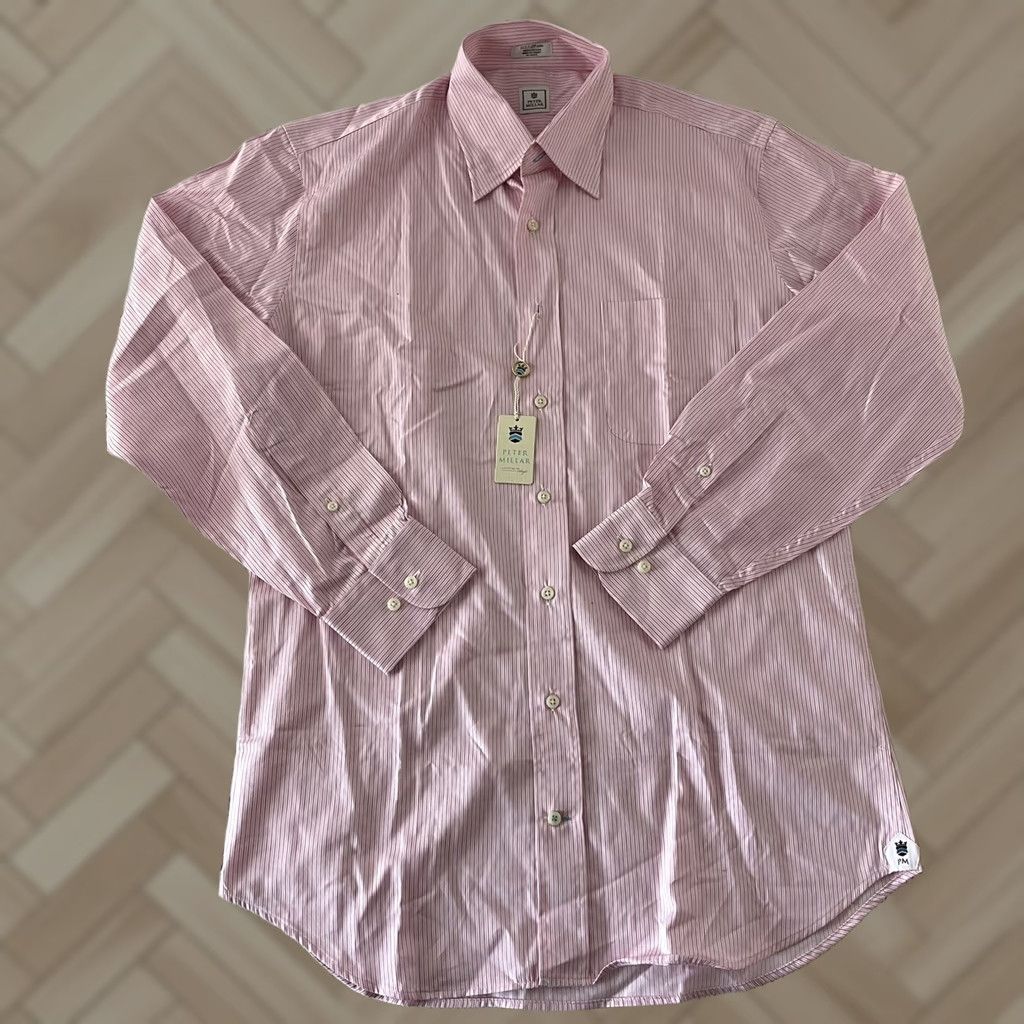 Peter Millar Peter Millar Shirt Striped Long Sleeve Men's 15.5 Pink Dress Shirt Size US L / EU 52-54 / 3 - 1 Thumbnail
