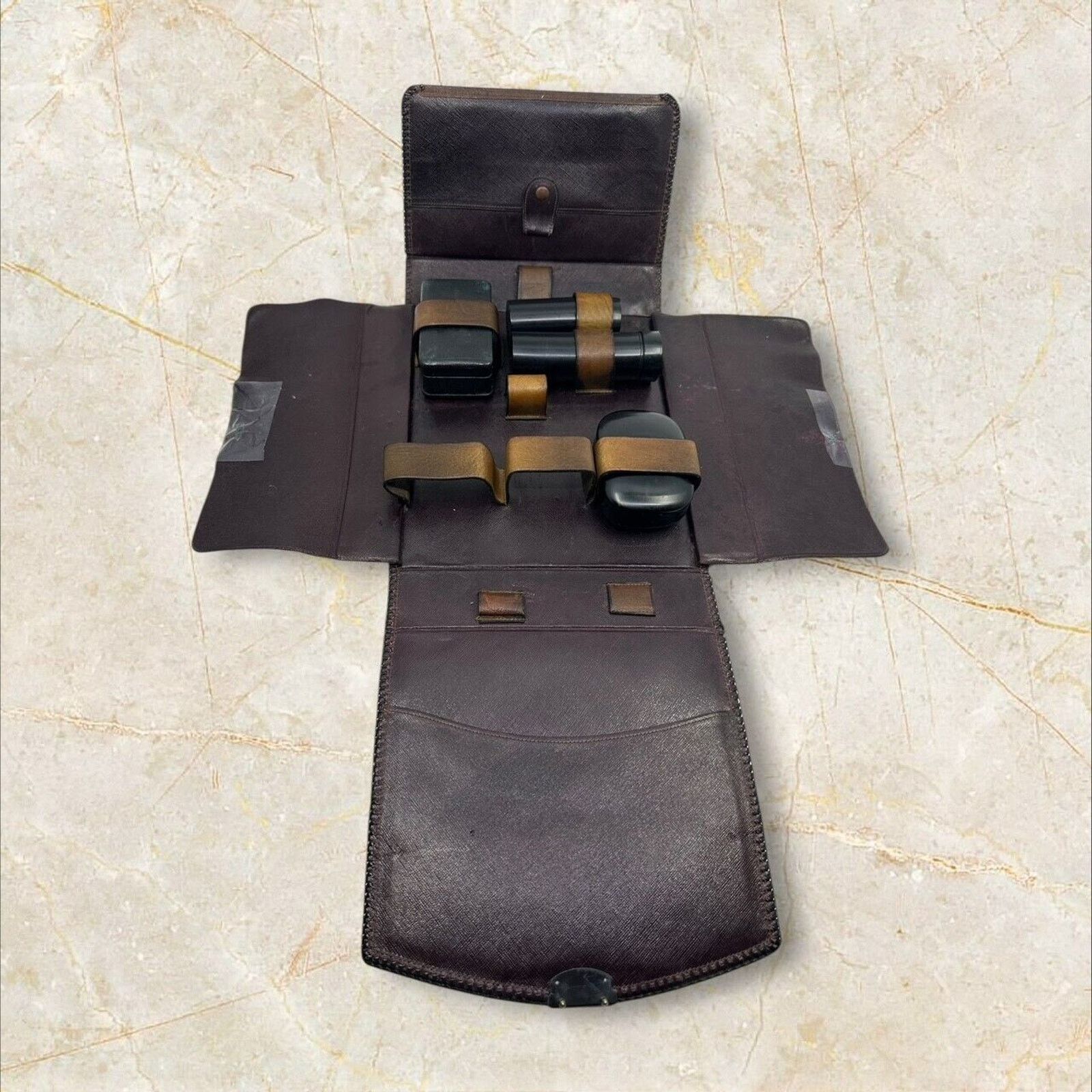 Other Vintage Mens Travel Vanity Toiletry Brown Leather Kit Case Size ONE SIZE - 11 Thumbnail