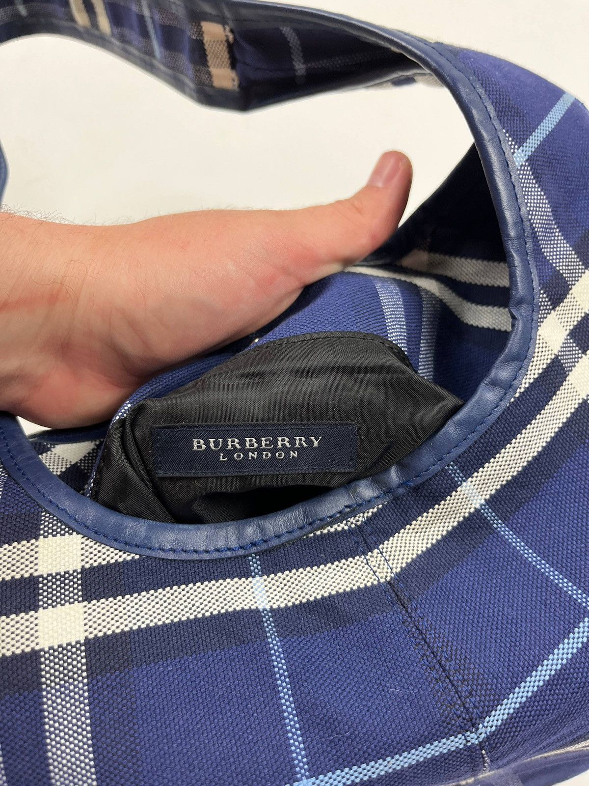 Burberry Blue Nova Check Plaid Shoulder Bag Canvas Hobo Tote Y2K Rare Size ONE SIZE - 9 Thumbnail
