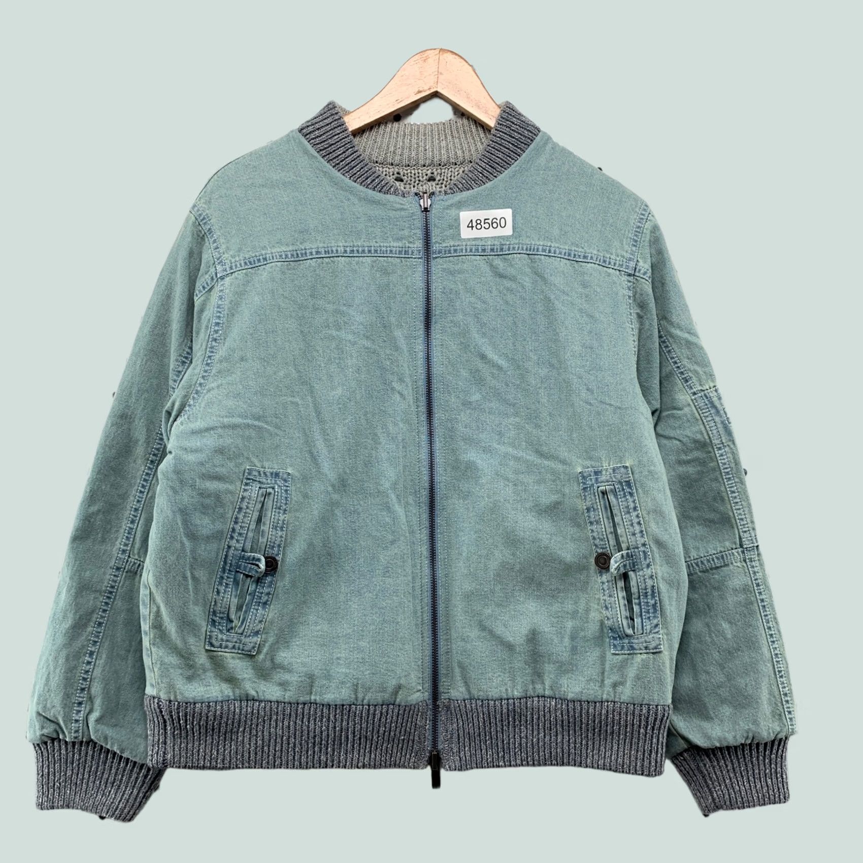 Vintage Lafayette 148 Bomber Jacket Women Medium Blue Reversible Linen Cotton Knit Size M / US 6-8 / IT 42-44 - 1 Thumbnail