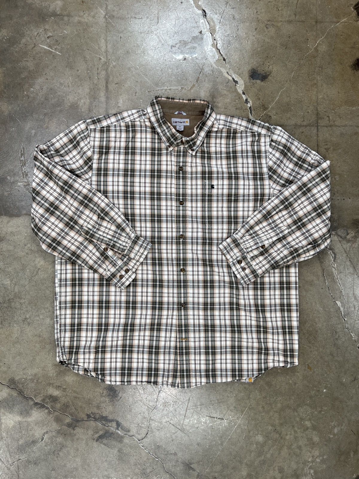 Carhartt × Vintage Vintage Carhartt Relaxed Fit Tan Brown Plaid Long Sleeve 2XL Size US XXL / EU 58 / 5 - 2 Thumbnail