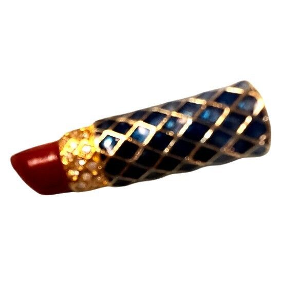 Other Vintage Gold & Blue Enamel Lipstick Pin Brooch With Red Tip Size ONE SIZE - 3 Thumbnail