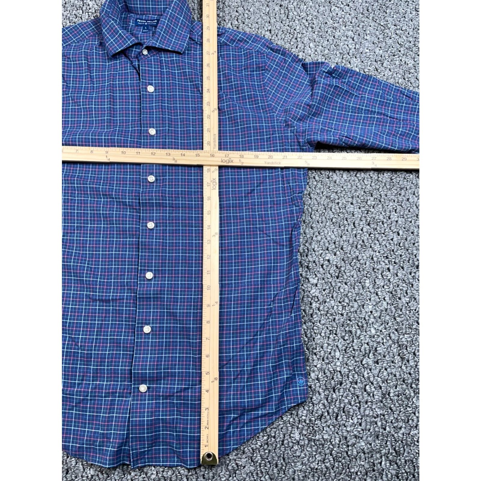 Peter Millar Peter Millar Shirt Long Sleeve Adult Large Blue Nylon Spandex Cutaway Collar Check Pattern Button-Up Casual Mens Nylons Lightweight, Stretch Size US L / EU 52-54 / 3 - 6 Thumbnail