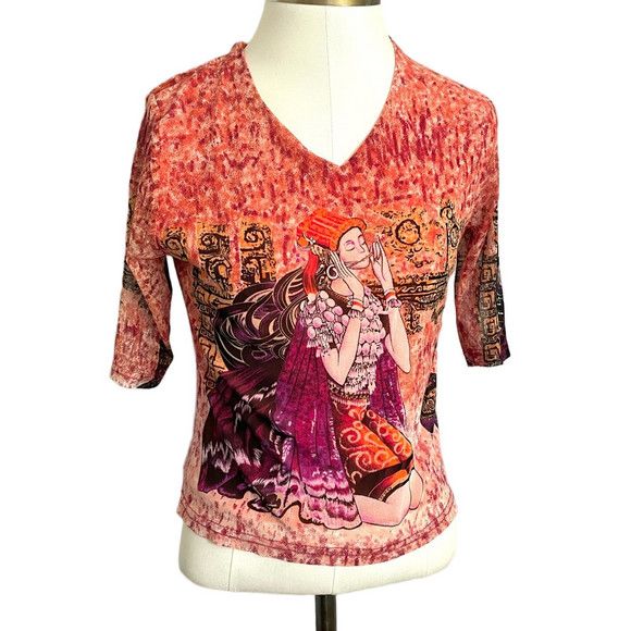 Vintage Vintage Mesh Ethnic Print Half Sleeve Top - Small Size S / US 4 / IT 40 - 2 Thumbnail