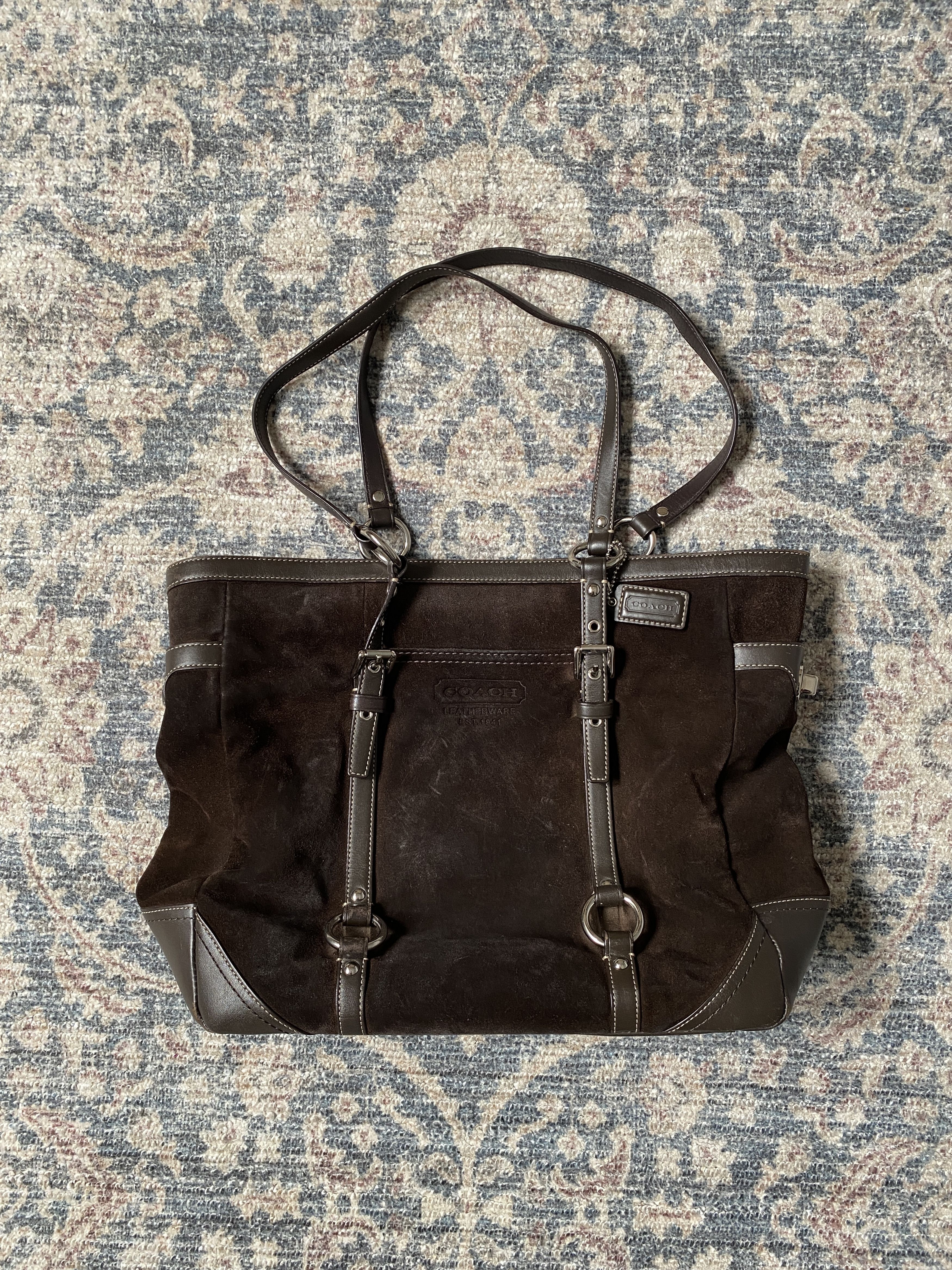 image of Coach Brown Suede And Leather Shoulder Tote Bag, Women's