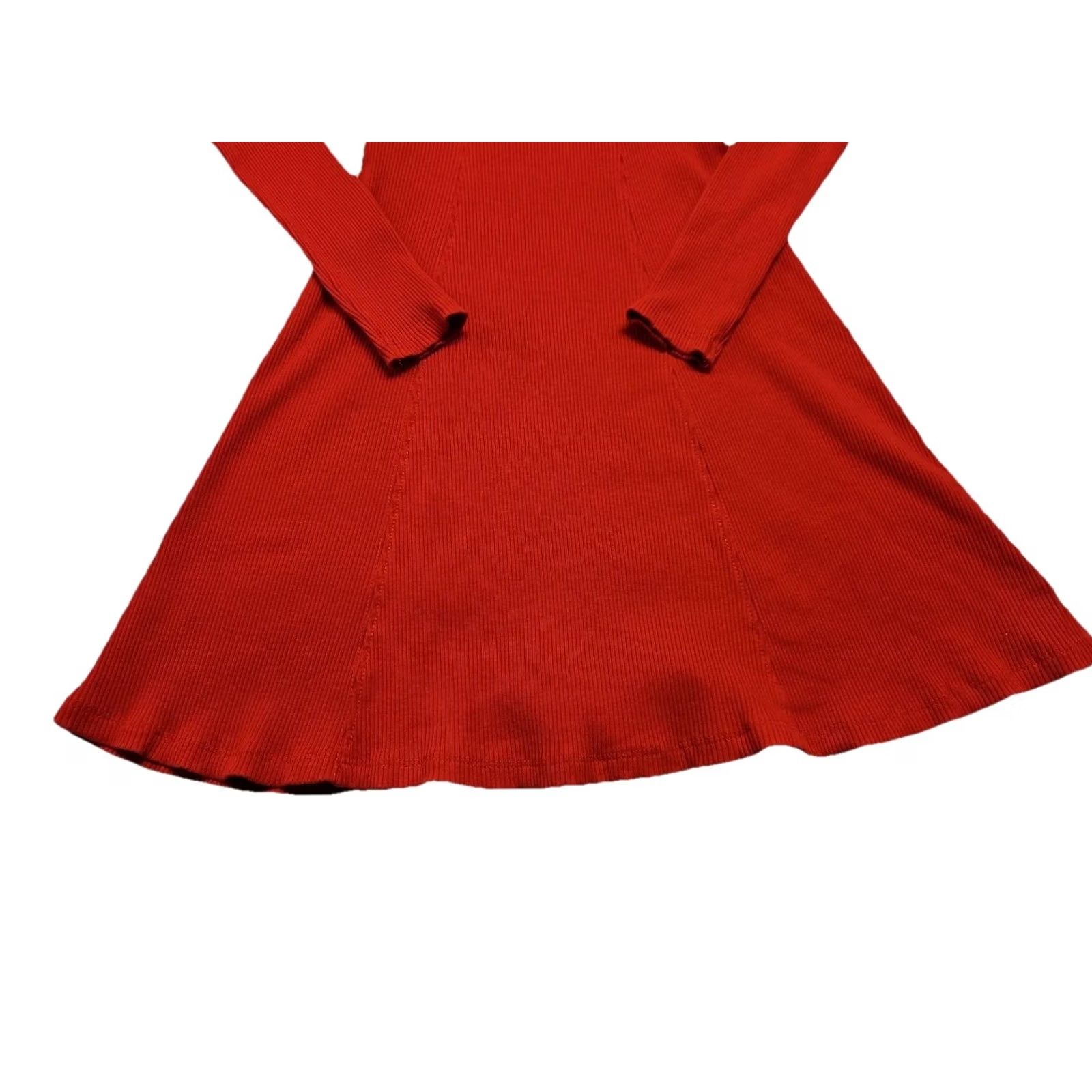 Zara Zara Dress Red Ribbed Knit Small Collared Henley Long Sleeve Fit & Flare Mini Women XS? Size S / US 4 / IT 40 - 6 Thumbnail