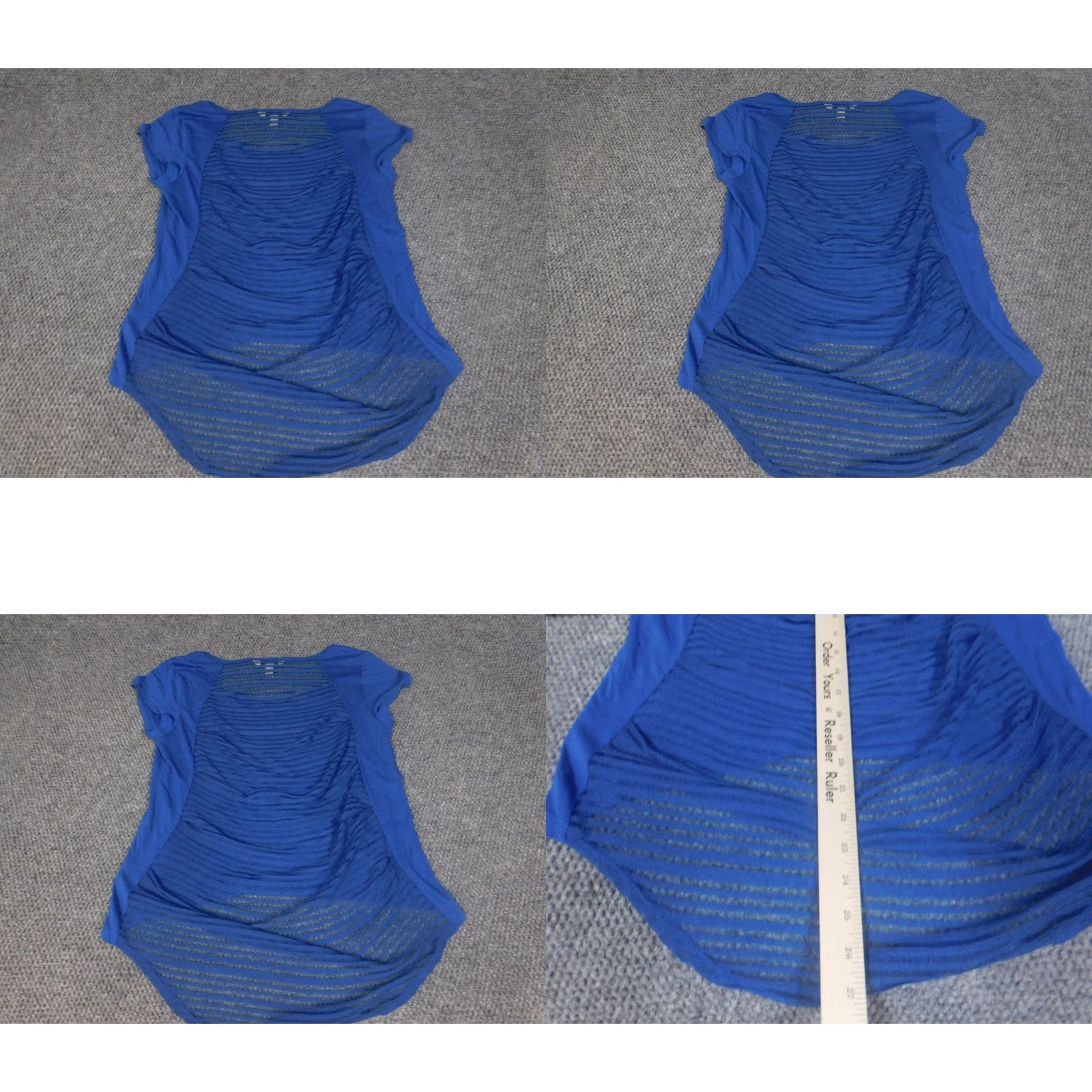Decree Decree Blouse L Womens Blue Crew Neck Short Sleeve Pullover Floral Butterfly Stretch Casual Top Size L / US 10 / IT 46 - 8 Thumbnail