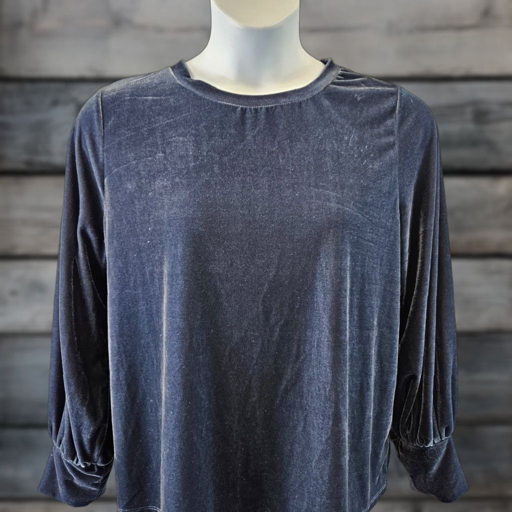 Vintage Ava & Viv Womens Velvet Top Solid Blue Long Sleeve X Size Blouse Size XL / US 12-14 / IT 48-50 - 1 Thumbnail