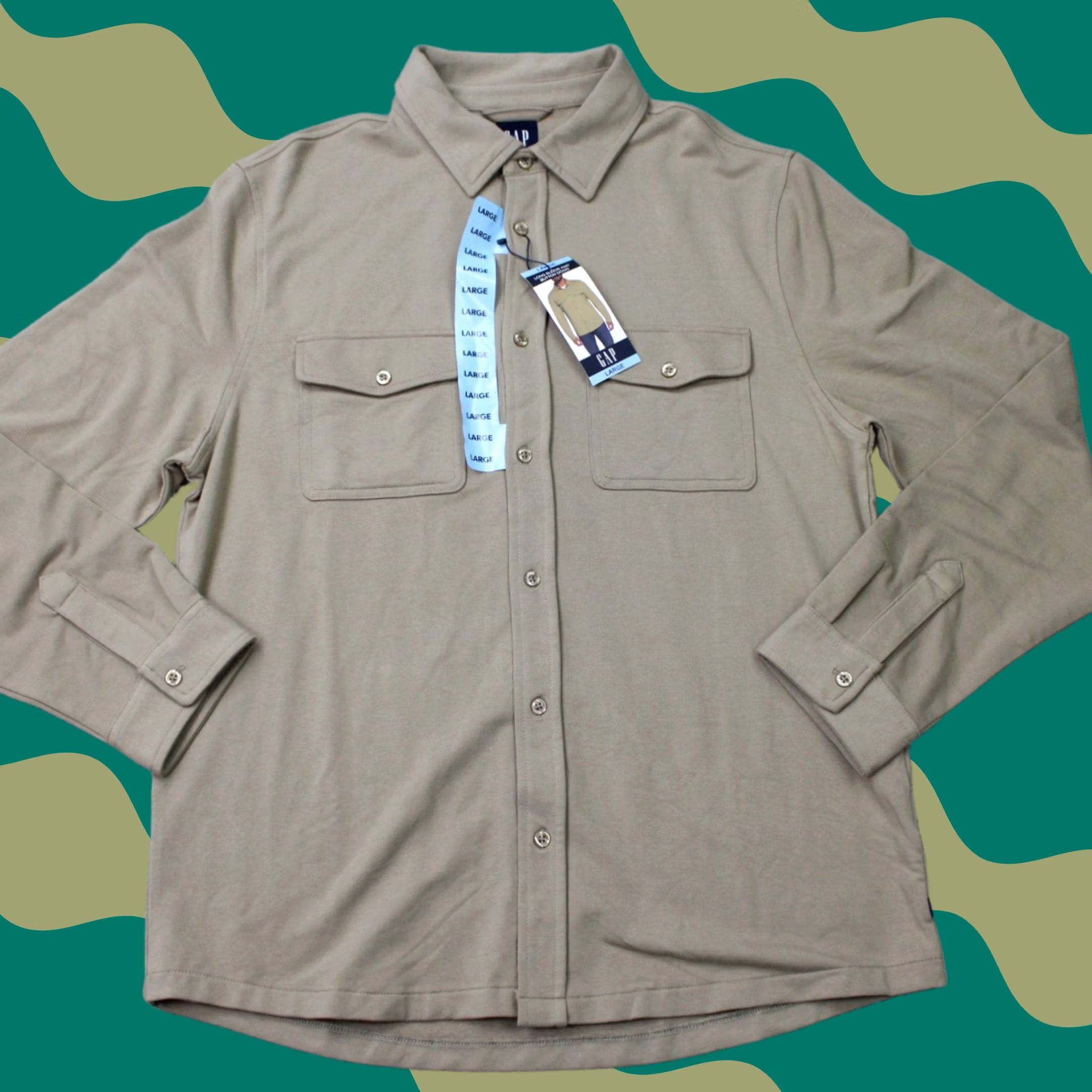 Gap Gap Shirt Mens Large Beige Long Sleeve Button-Down Knit Pockets NWT Size US L / EU 52-54 / 3 - 1 Thumbnail