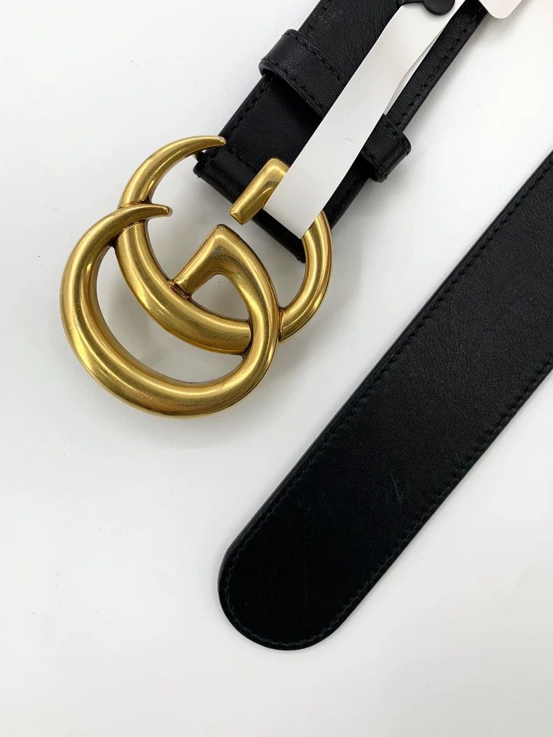 Gucci Gold double G smooth buckle black belt 2502-Nextarrow