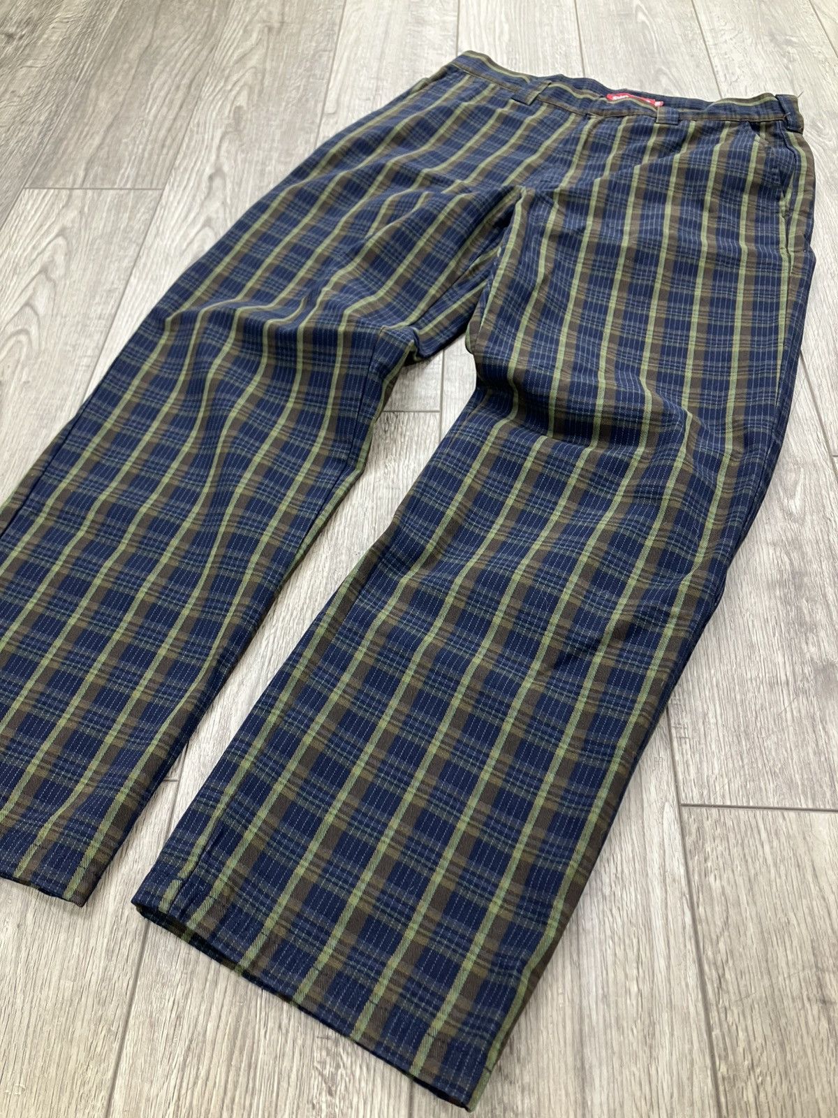 Supreme 30-Supreme Plaid/Navy Work Pants | Grailed