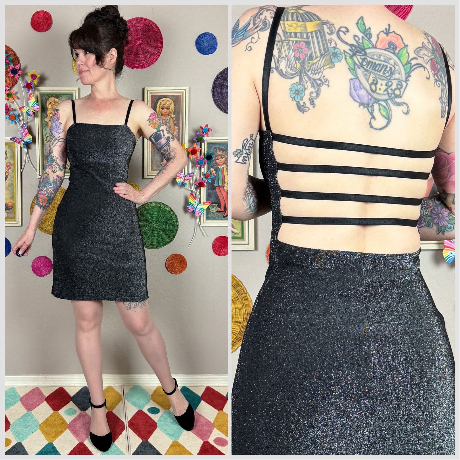 Vintage 1980s Silver Lurex Open Strappy Back Bodycon Minidress Size XS / US 0-2 / IT 36-38 - 1 Thumbnail