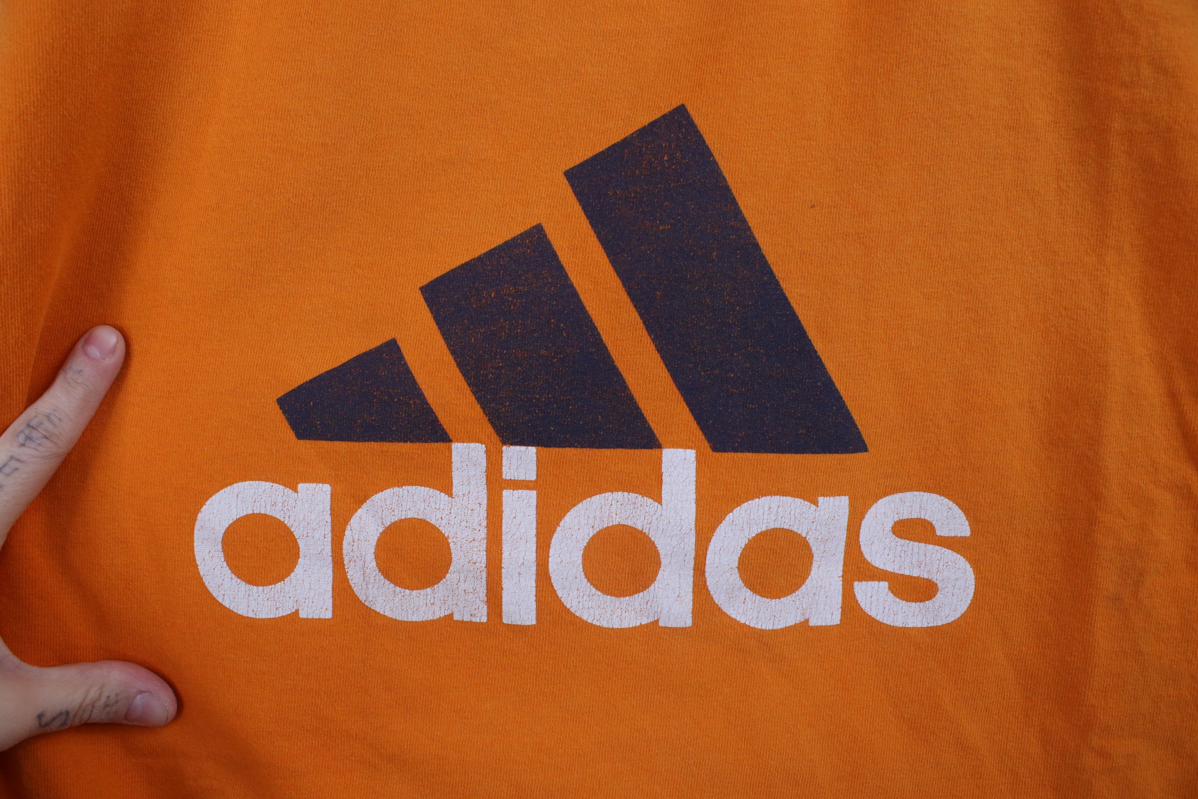 Adidas × Vintage Vintage 90s Adidas Spell Out Big Logo T-Shirt Orange Cotton Size US L / EU 52-54 / 3 - 4 Thumbnail