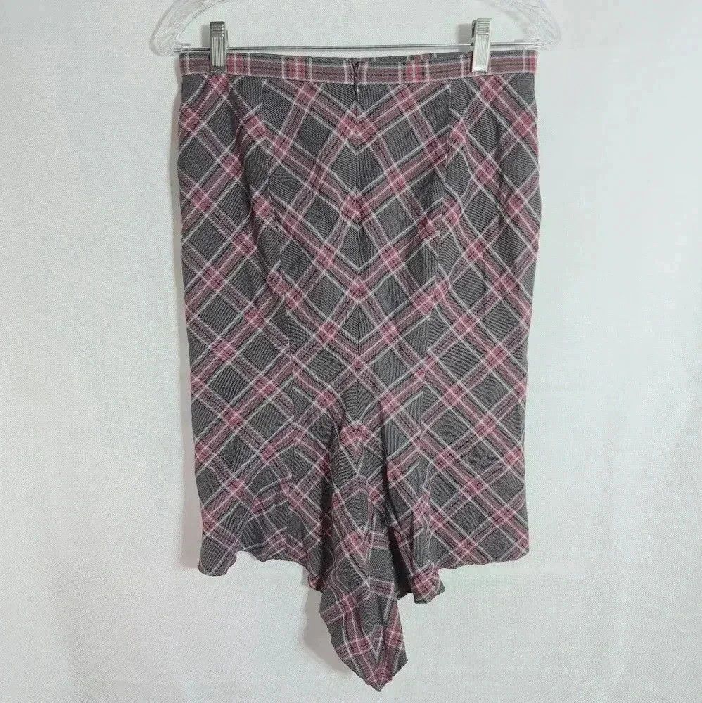 Vintage Pink Gray Plaid Skirt w Tail by London Jean Chino Stretch s Size 27" / US 4 / IT 40 - 2 Thumbnail