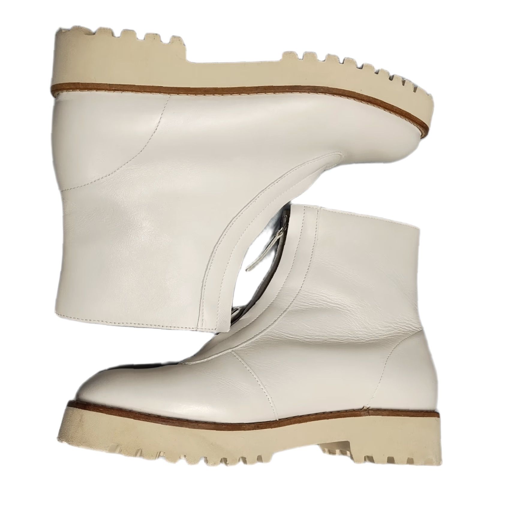 Vintage Andre Assous Paina Womens 7.5 White Leather Bootie Zip Up Round Toe Size 7.5 Womens Shoes Block Heel Autumn Winter Casual Workwear Shoes Size US 8 / IT 38 - 2 Thumbnail