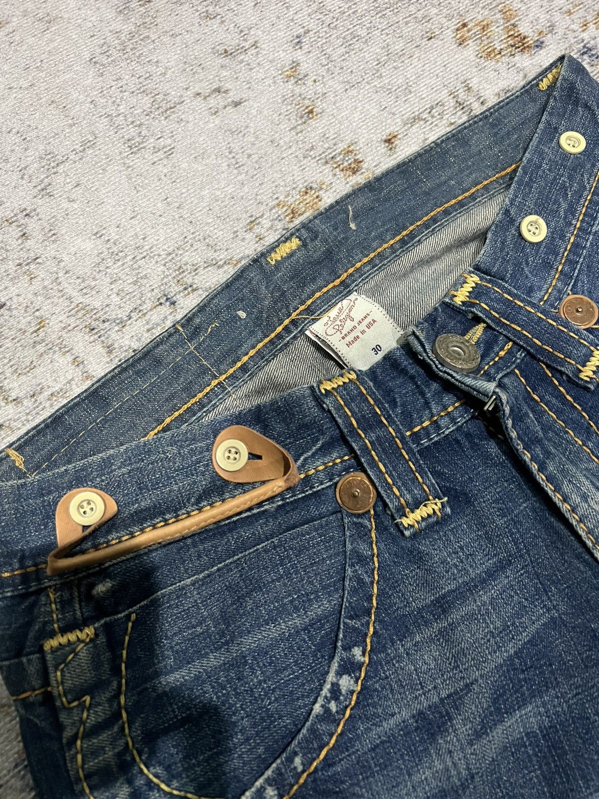True Religion × Vintage Flared True Religion Mix Leather Bootcut Jeans Size US 30 / EU 46 - 5 Thumbnail