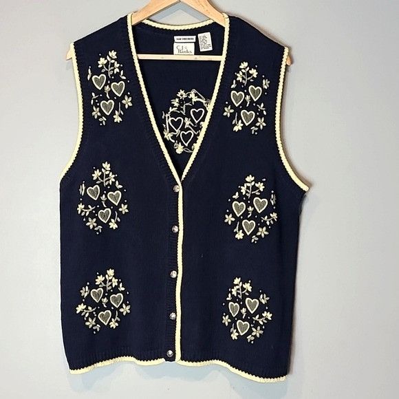 Vintage VTG CJ Banks 90s Floral Hand Embroidered Heart Button Down S Size XL / US 12-14 / IT 48-50 - 1 Thumbnail