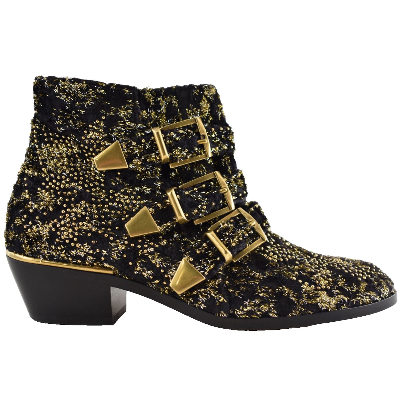 Chloe Chloe Suzanna Black Gold Velvet Studded Ankle Bootie 37 Size US 7 / IT 37 - 1 Thumbnail
