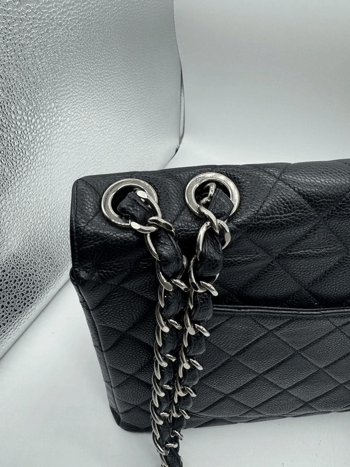 Chanel CHANEL Black Caviar Leather Jumbo Flap Silver CC Chain Size ONE SIZE - 8 Thumbnail