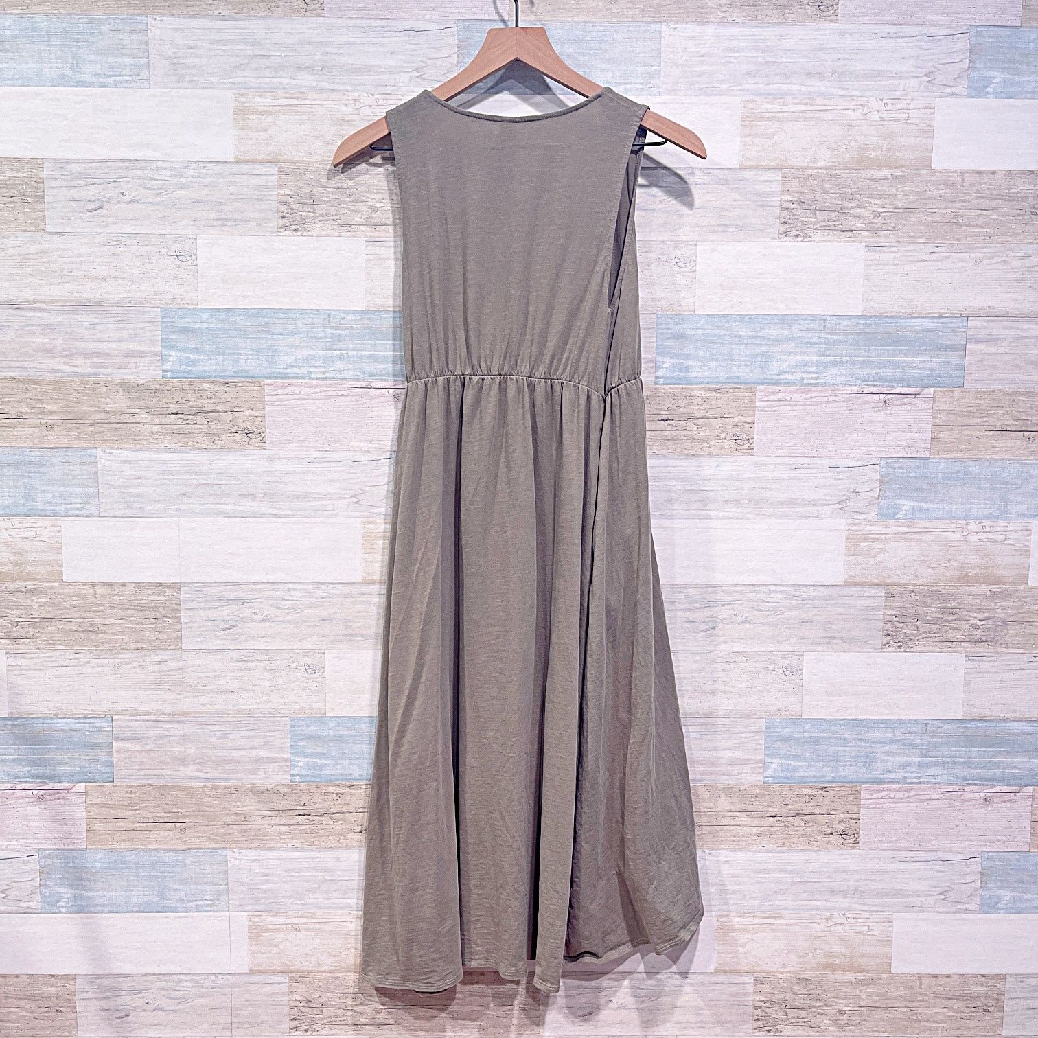 Pact Side Tie Wrap Midi Tank Dress Green Organic Cotton S