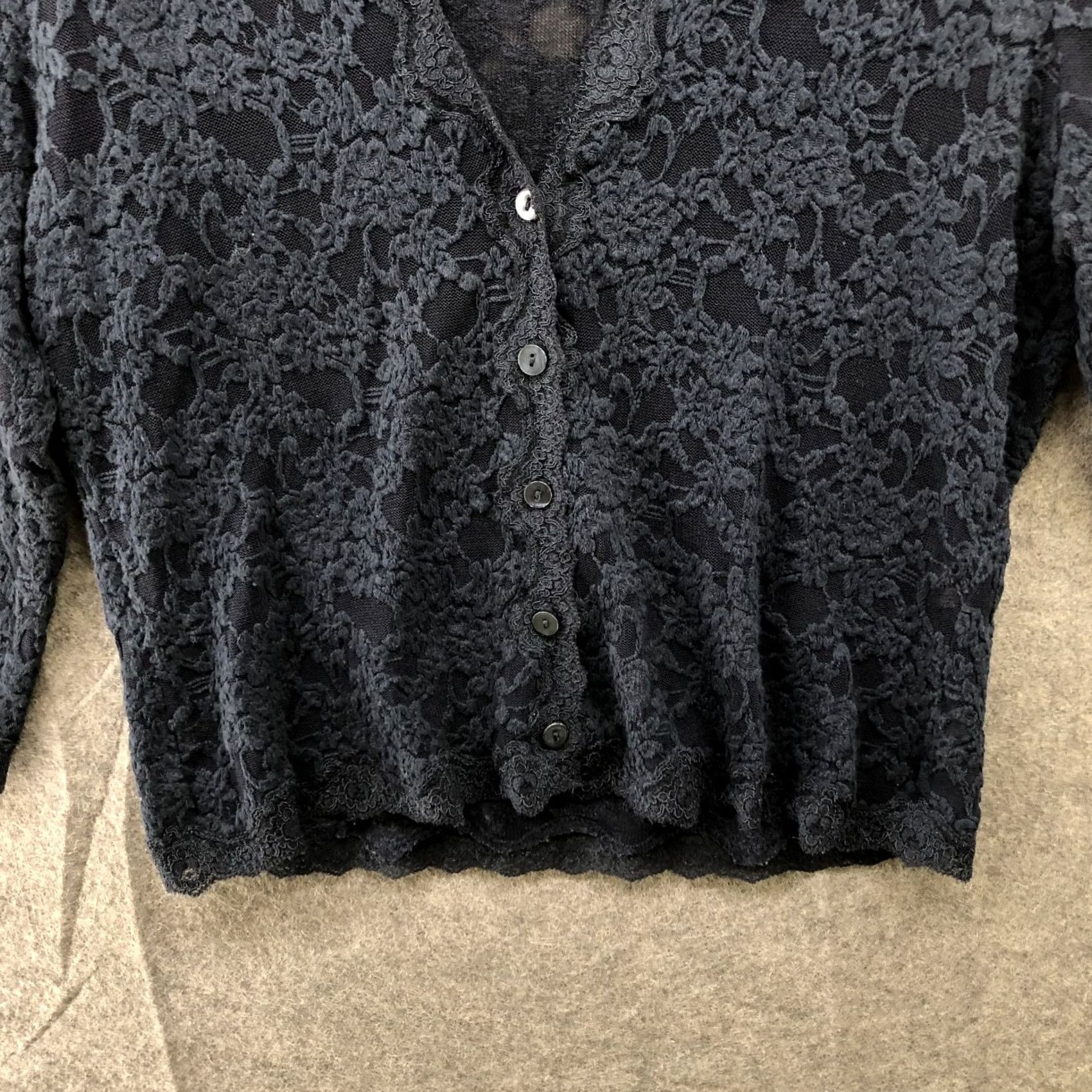 Vintage Rosemunde Copenhagen Cardigan Womens L Navy Blue Lace V-neck 3/4 Sleeve Size L / US 10 / IT 46 - 4 Thumbnail