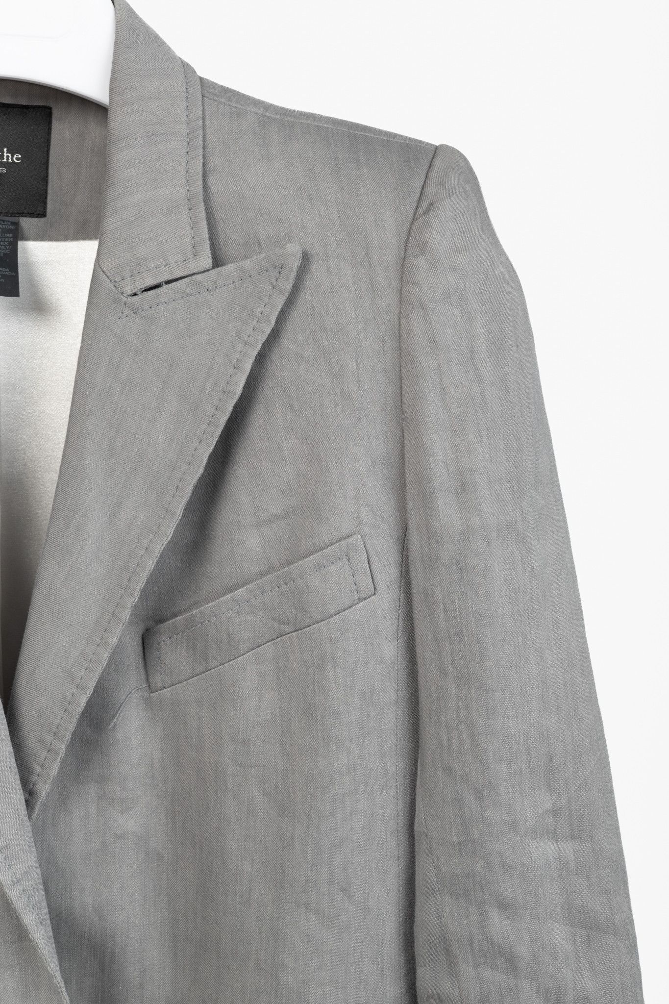 SMYTHE Smythe Sharp Shoulder Grey Linen-Blend 3/4-Sleeve Blazer Size XS / US 0-2 / IT 36-38 - 5 Thumbnail