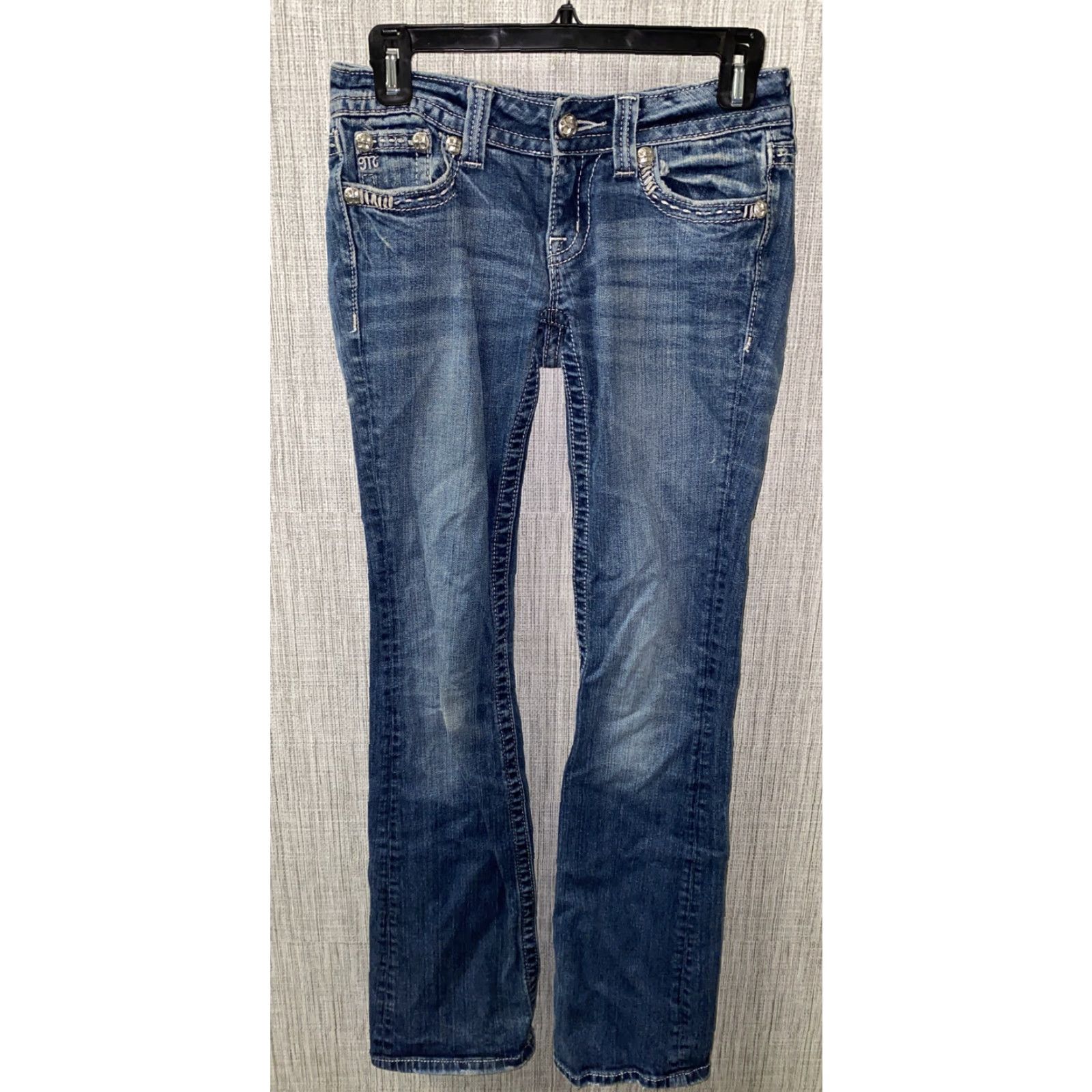 Miss Me Miss Me Jeans Women Bootcut 28 In Waist 33 Inseam Solid Blue Denim Size 28" / US 6 / IT 42 - 2 Thumbnail