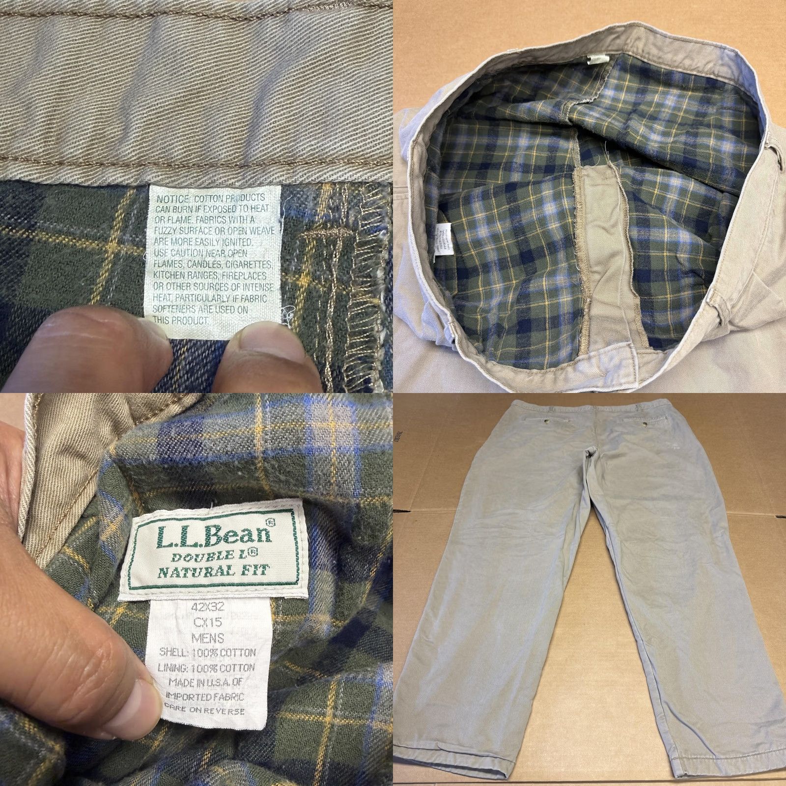Vintage L.L. Bean Pants Mens 42x32 Beige Flannel Lined Chino Pleated Winter Casual Size US 42 / EU 58 - 9 Thumbnail