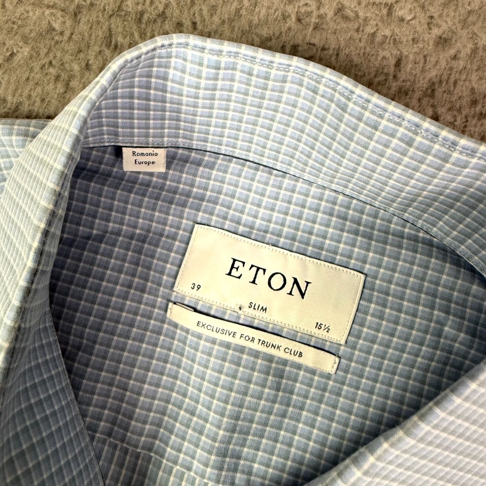Eton VINTAGE Eton Shirt Mens 15.5 / 39 Blue Slim Plaid Check Contemporary Dress Long Sleeve Size 42R - 3 Thumbnail