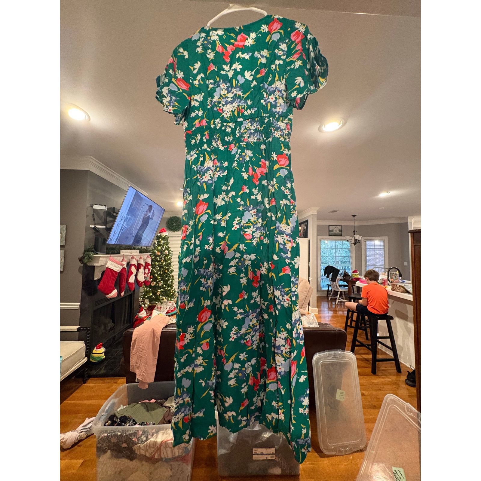Loft LOFT Women’s Size 0 Green Floral Midi Dress Short Sleeve Size XS / US 0-2 / IT 36-38 - 3 Thumbnail