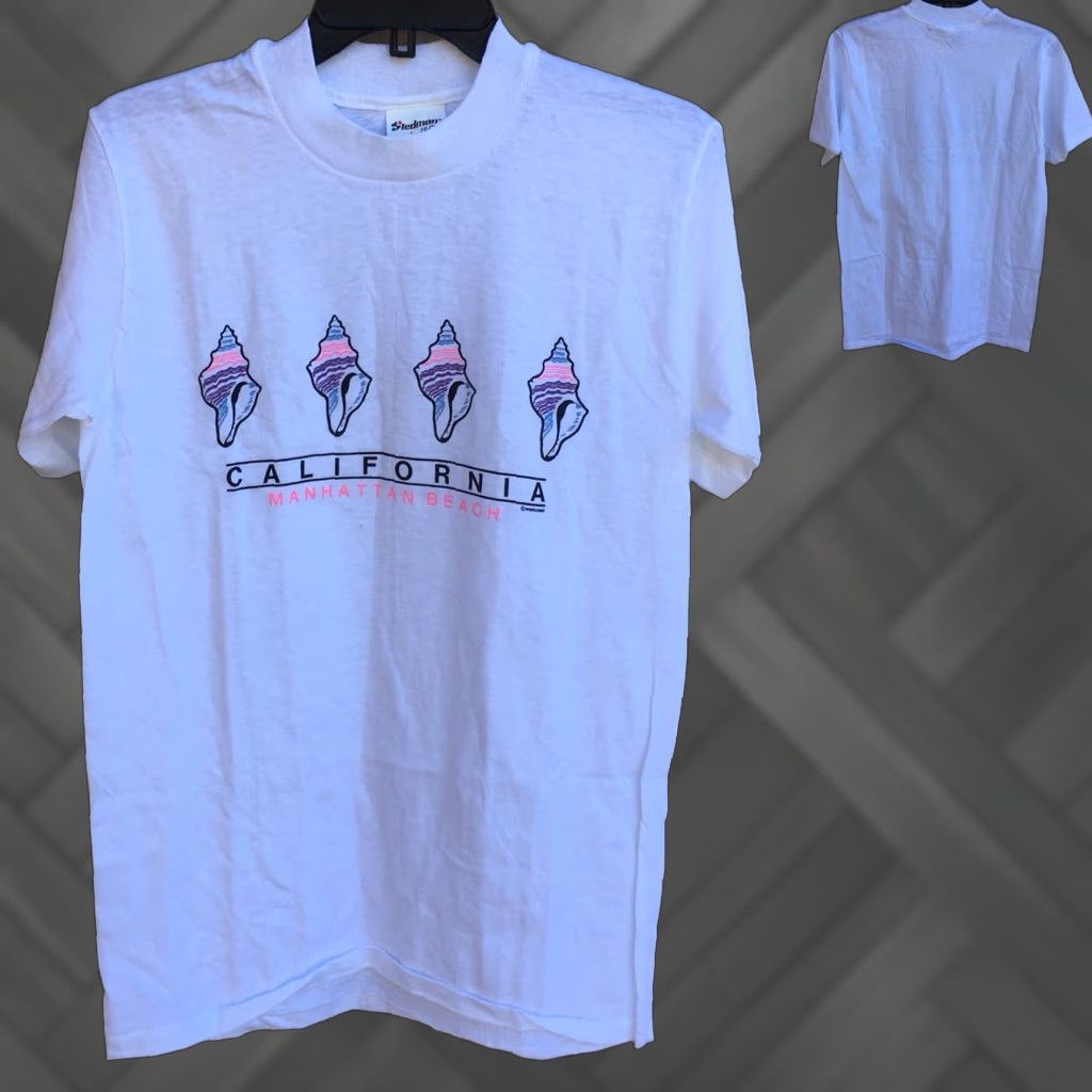 Vintage VINTAGE California Manhattan Beach T-Shirt Stedman M 38-40 White Graphic Tee Mens 1980s/1990s Size US M / EU 48-50 / 2 - 1 Thumbnail