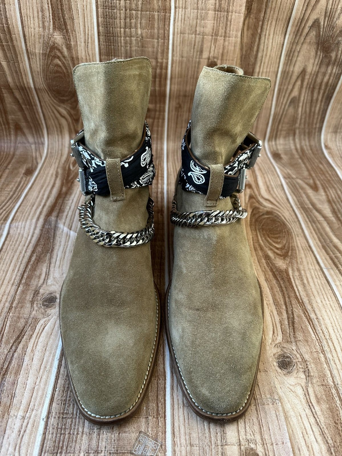Amiri Amiri Bandana Buckle Chain Embellished Suede Western Boots Size US 11 / EU 44 - 3 Thumbnail