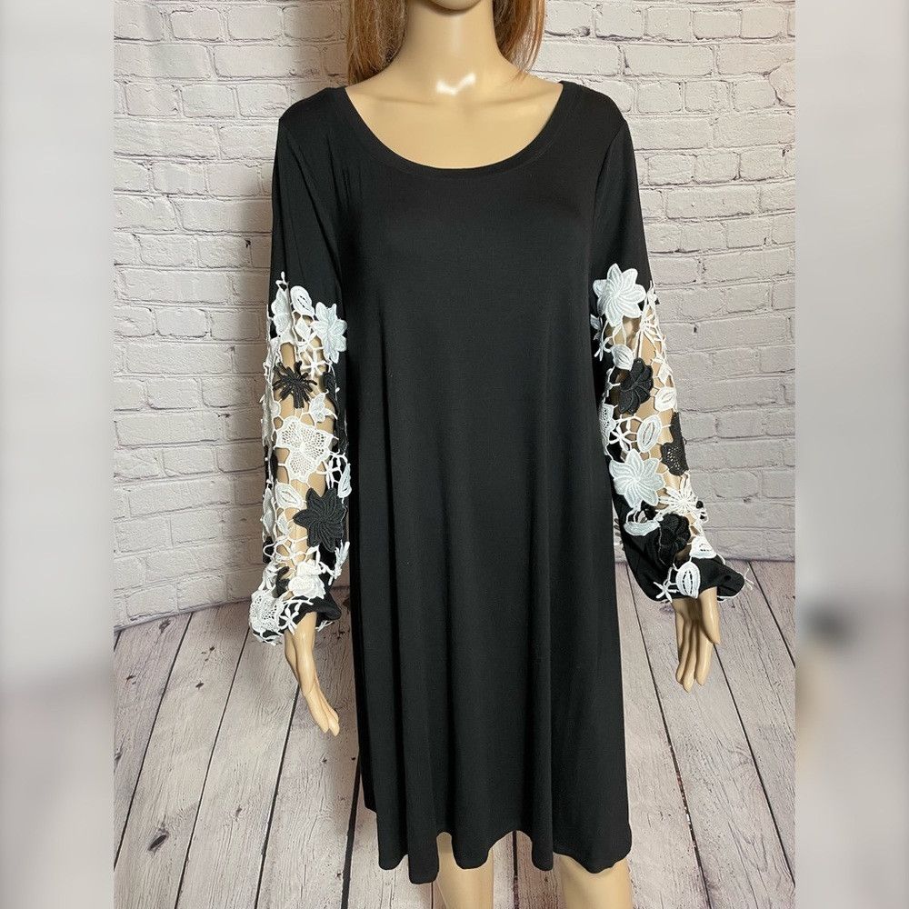 Other Spense Black Crochet Lace Long Sleeve Dress Size L Size L / US 10 / IT 46 - 3 Thumbnail