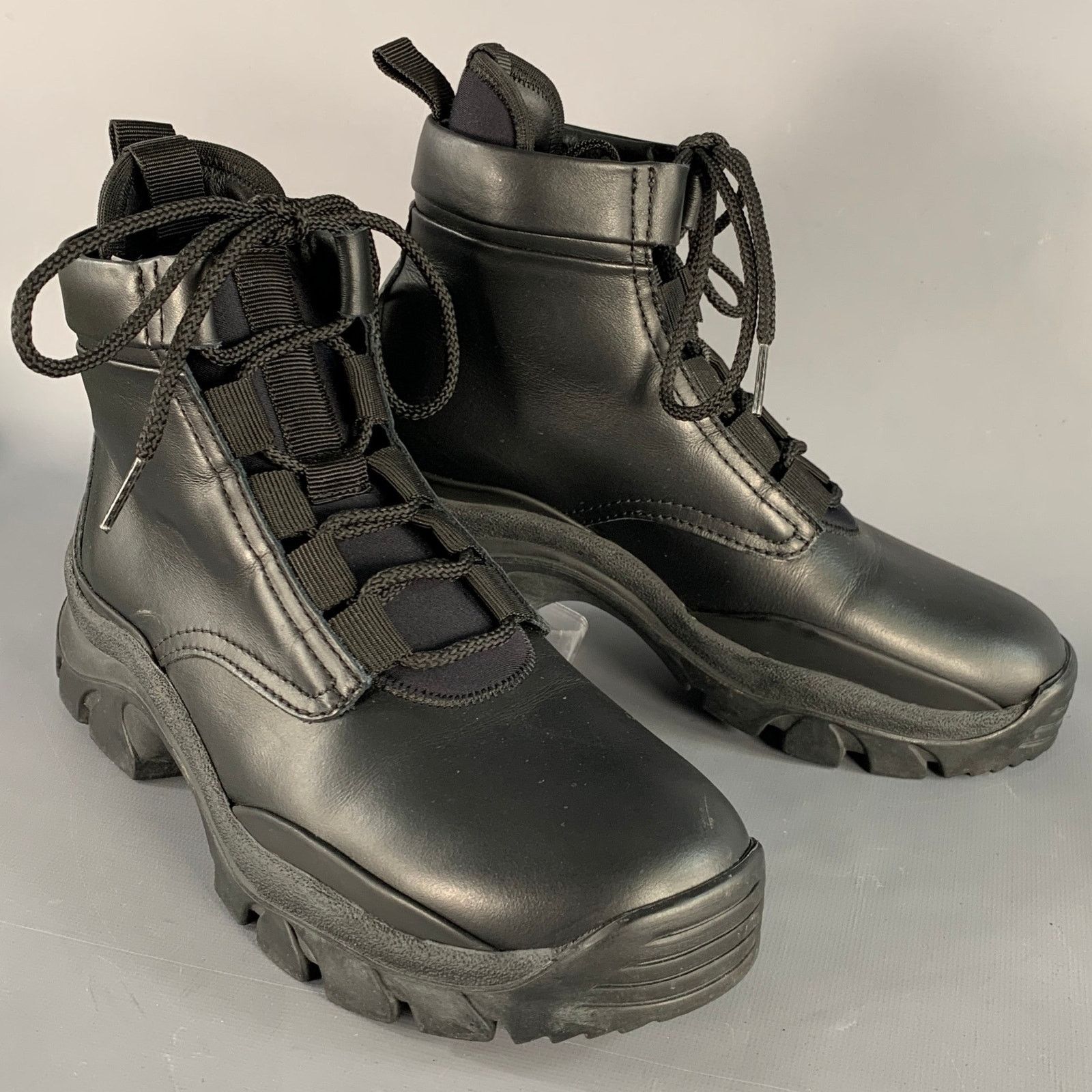 John Elliott 7 Black Faux Leather Lace-Up Tread Sole Ankle Boots Size US 7 / EU 40 - 1 Thumbnail