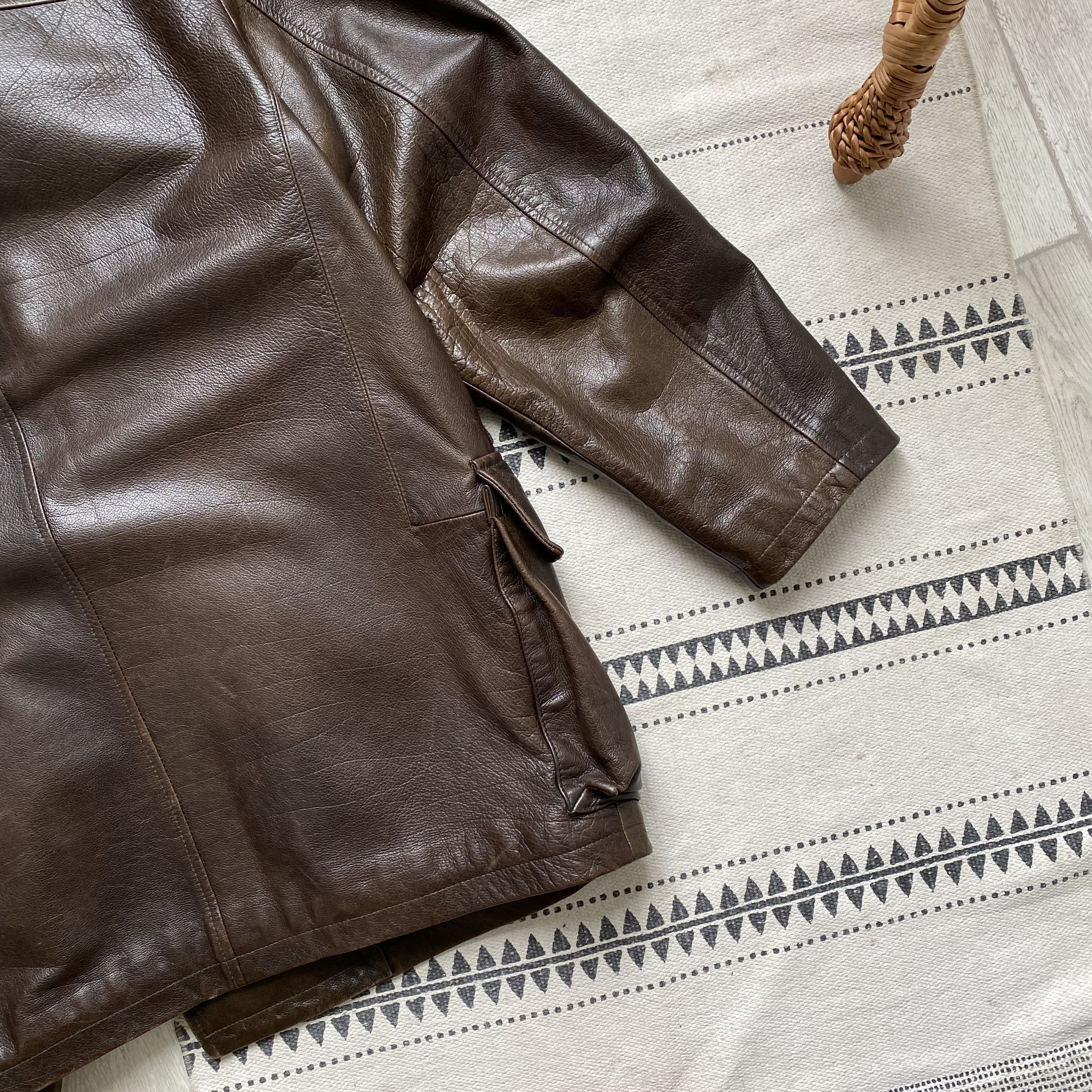 Genuine Leather Vintage 90s Heavy Leather Double Jacket Coat Brown Luxury Size US M / EU 48-50 / 2 - 15 Thumbnail
