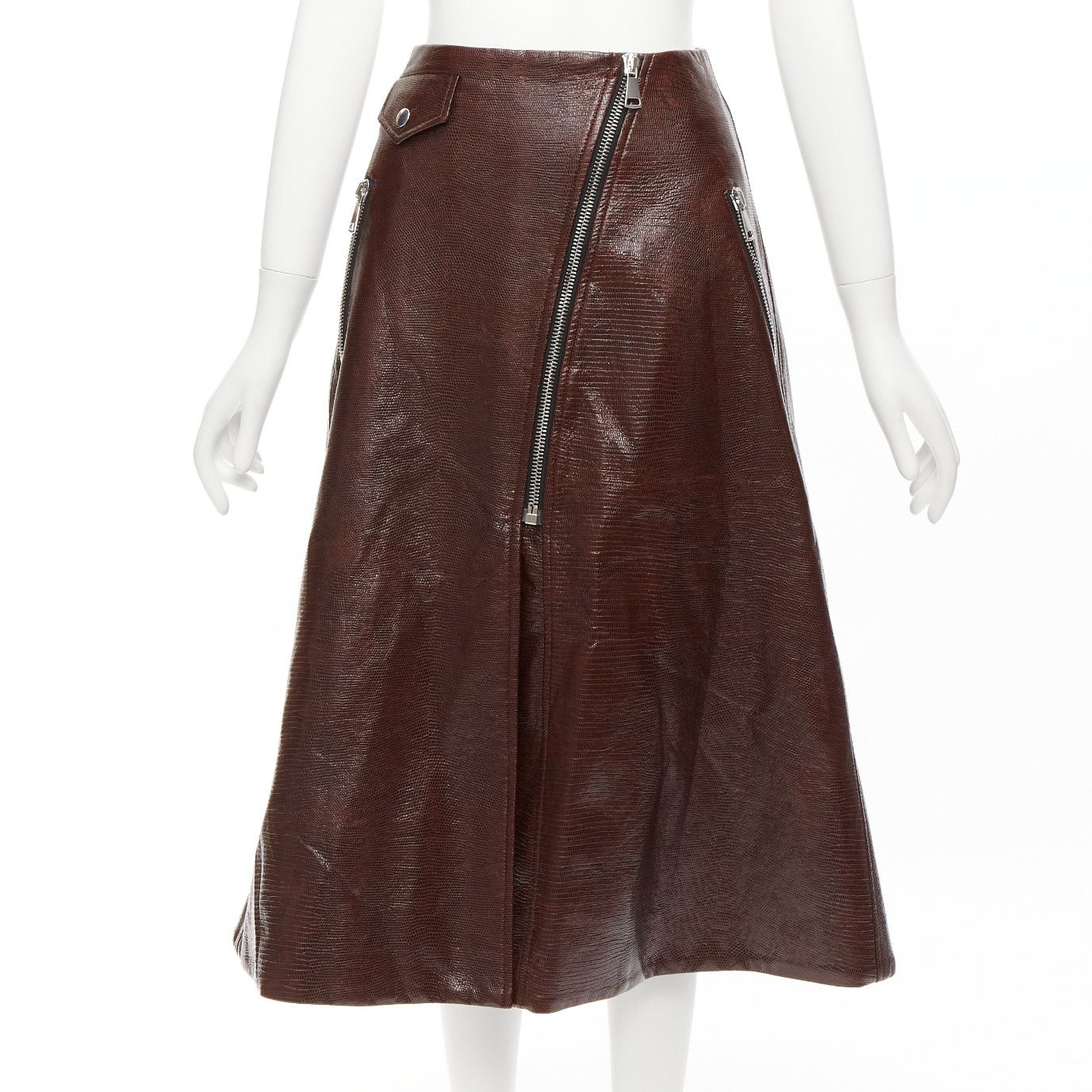 Other BEAUFILLE brown coated scaled cotton silver asymmetric zip midi skirt US0 XS Size 26" / US 2 / IT 38 - 1 Thumbnail