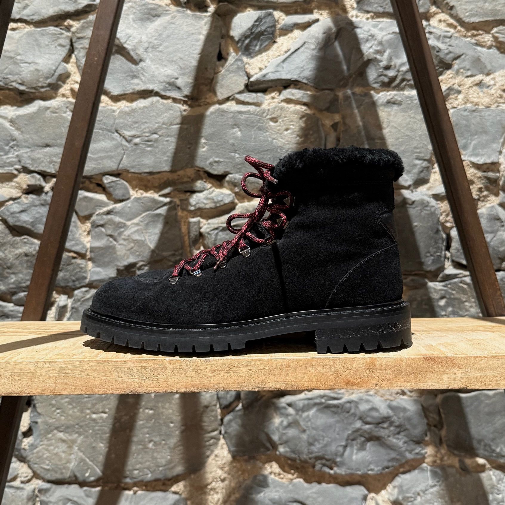 Valentino Valentino Black Suede Shearling Lined Winter Hiking Boots Size US 11 / IT 41 - 6 Thumbnail